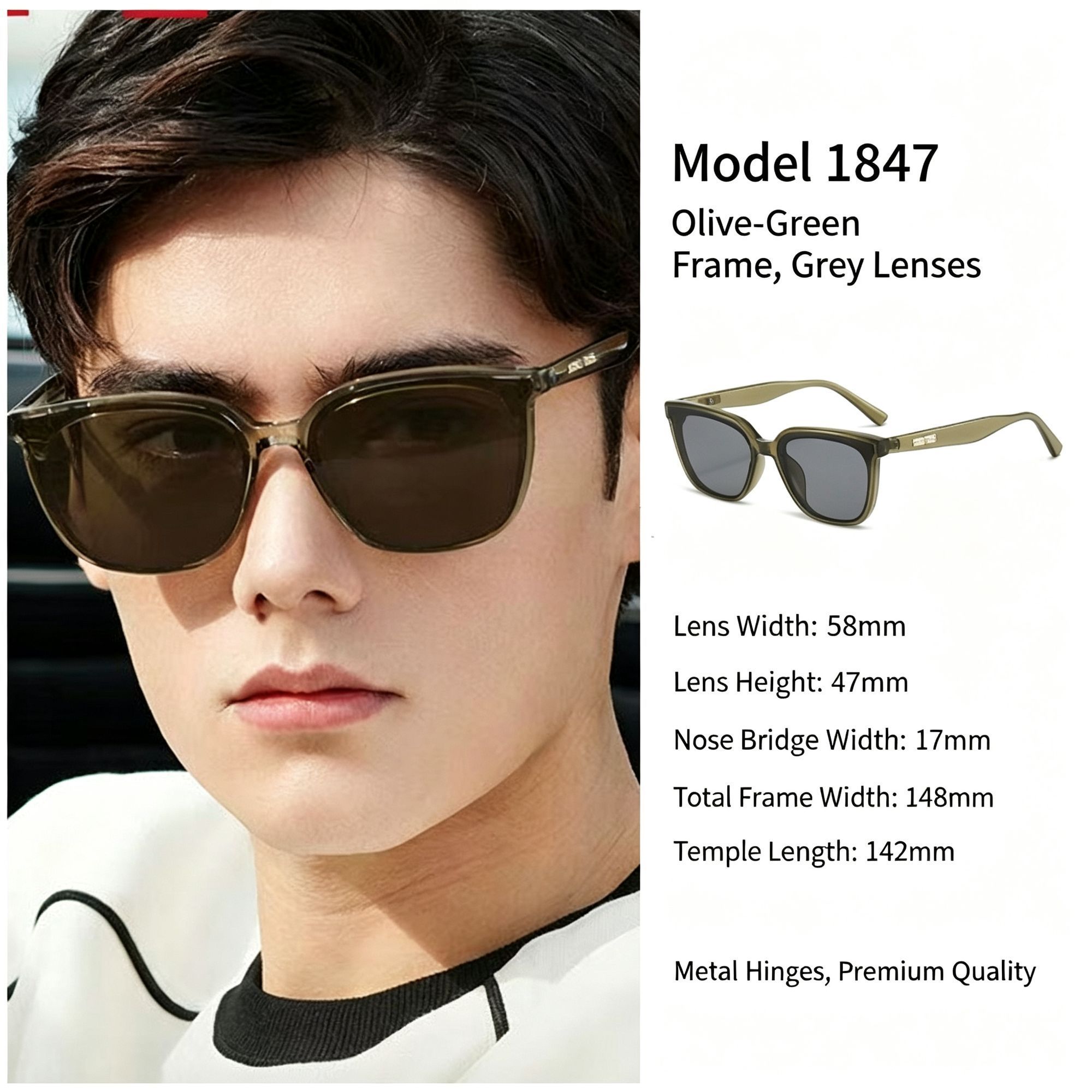 Earthy Olive Green Grey Lens Cat Eye Sunglasses UV400
