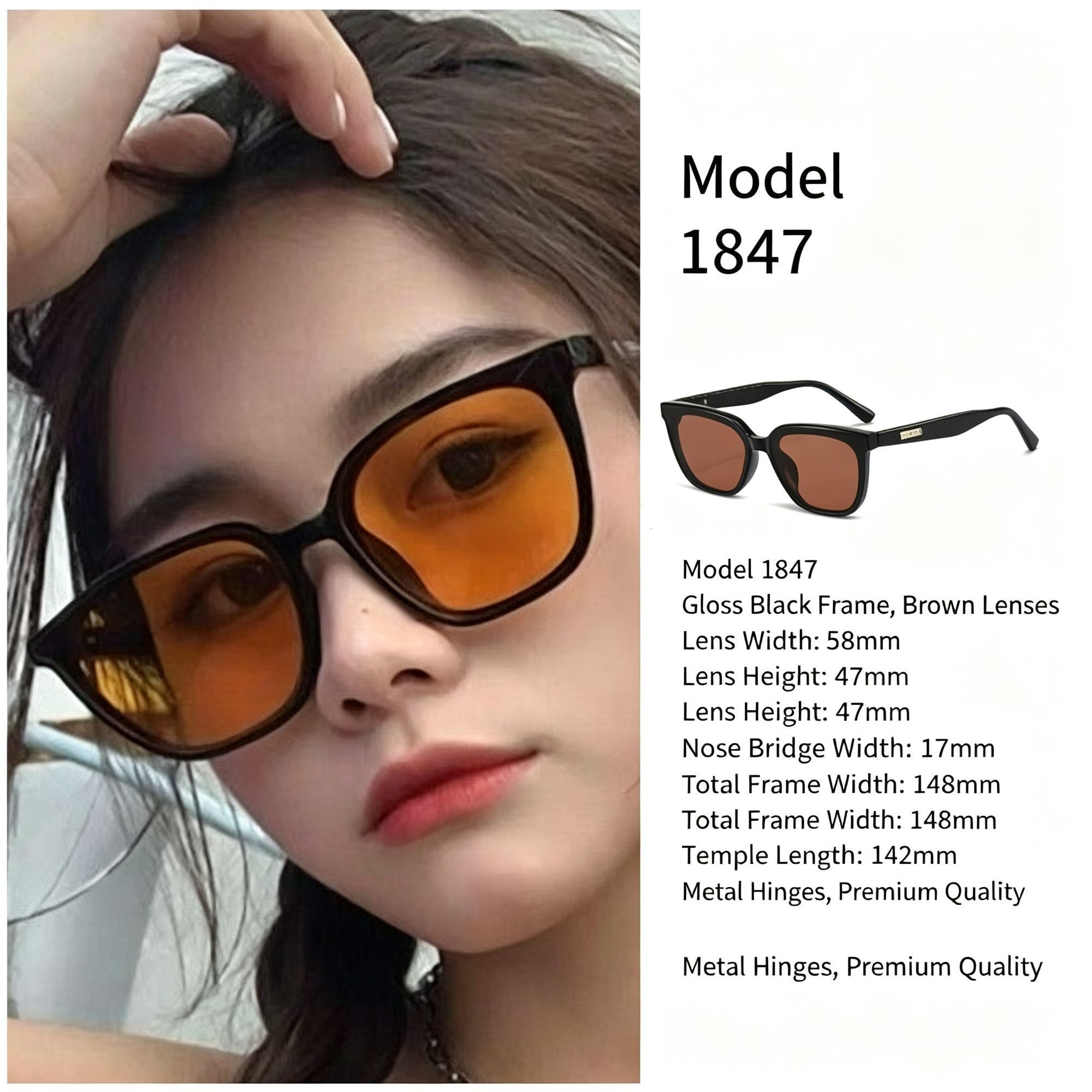 Glossy Black Frame Brown Lens Cat Eye Sunglasses UV400 Protection