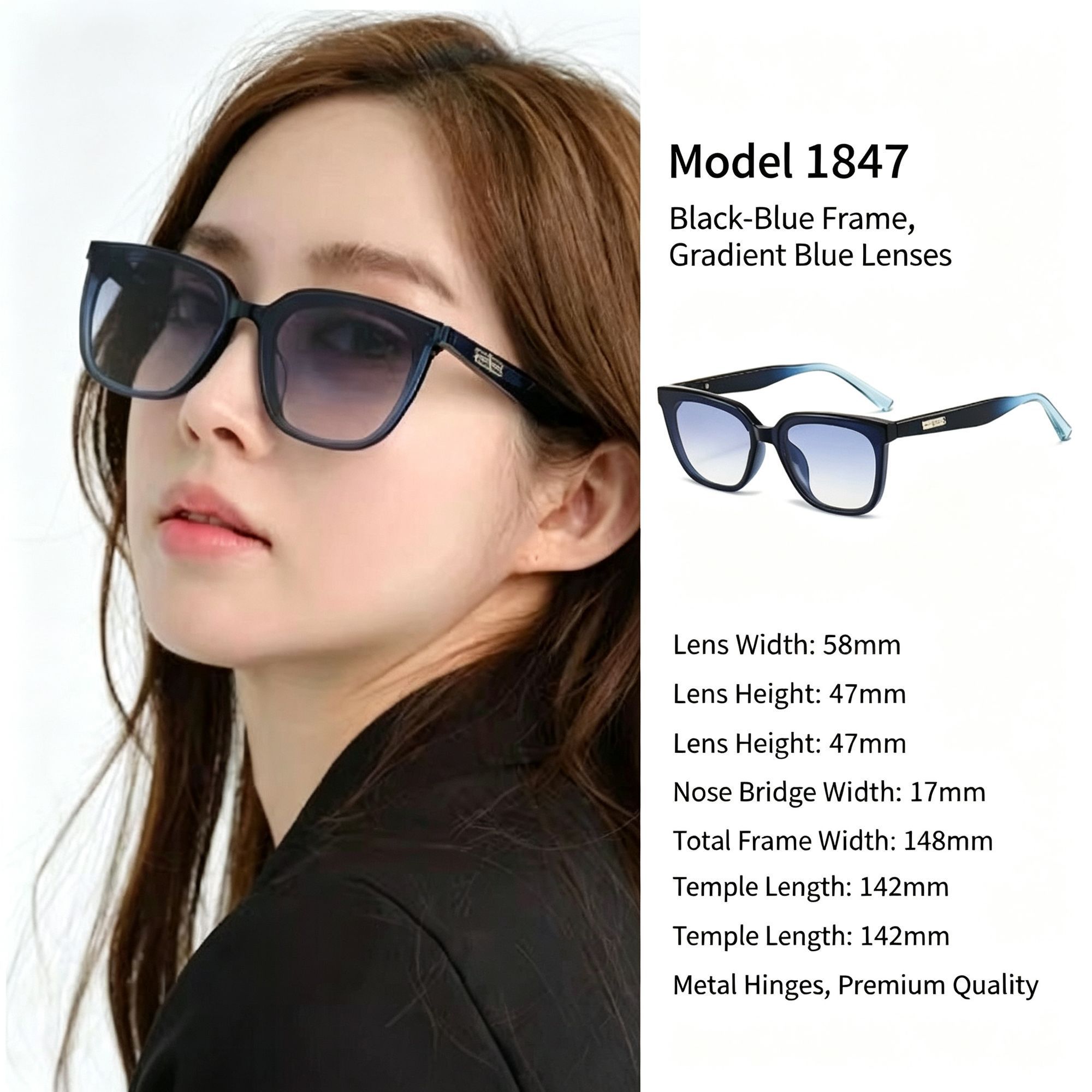 Edgy Black-Blue Frame Gradient Blue Cat Eye Sunglasses UV400 Blocking