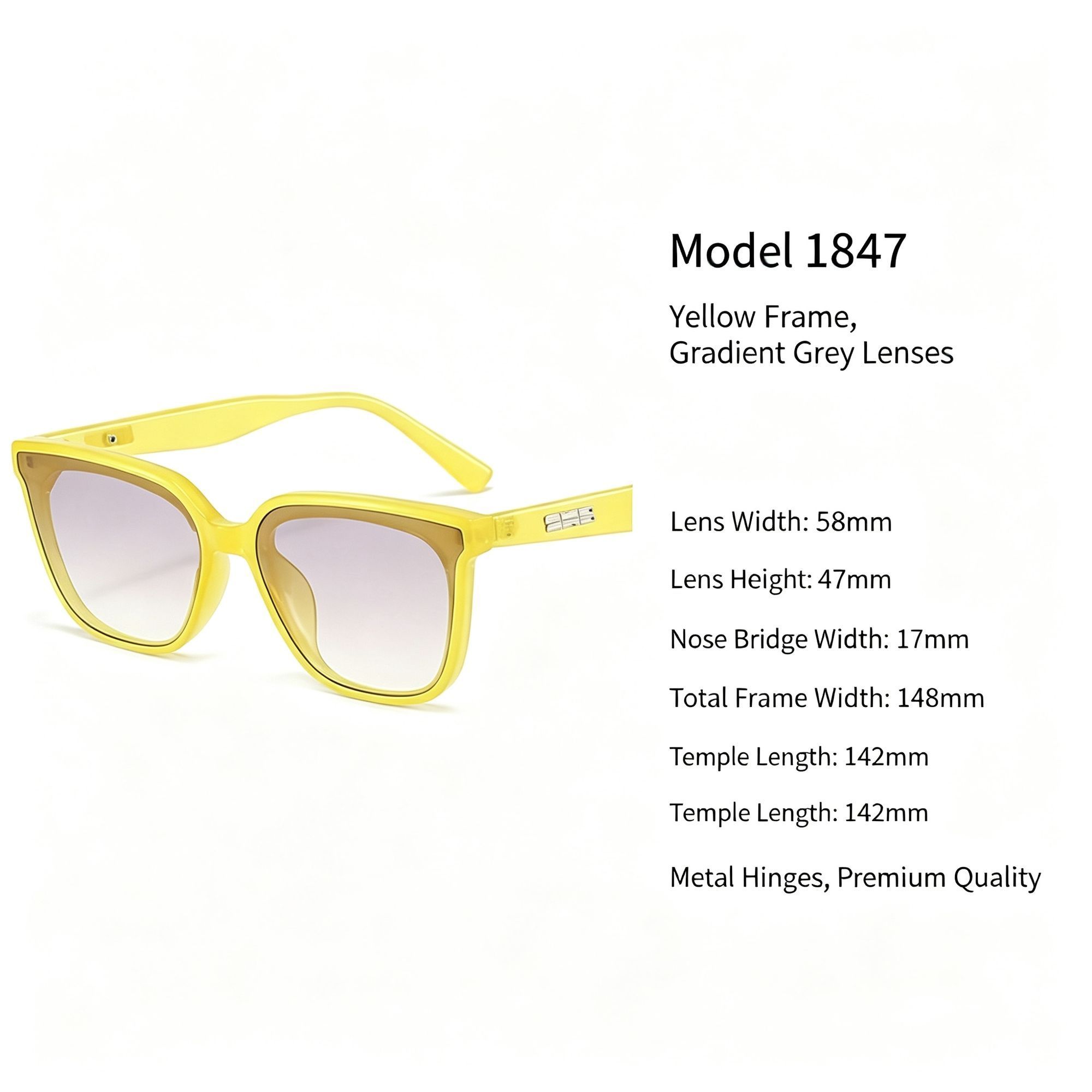 Warm Yellow Frame Gradient Grey Cat Eye Sunglasses UV400 Protection