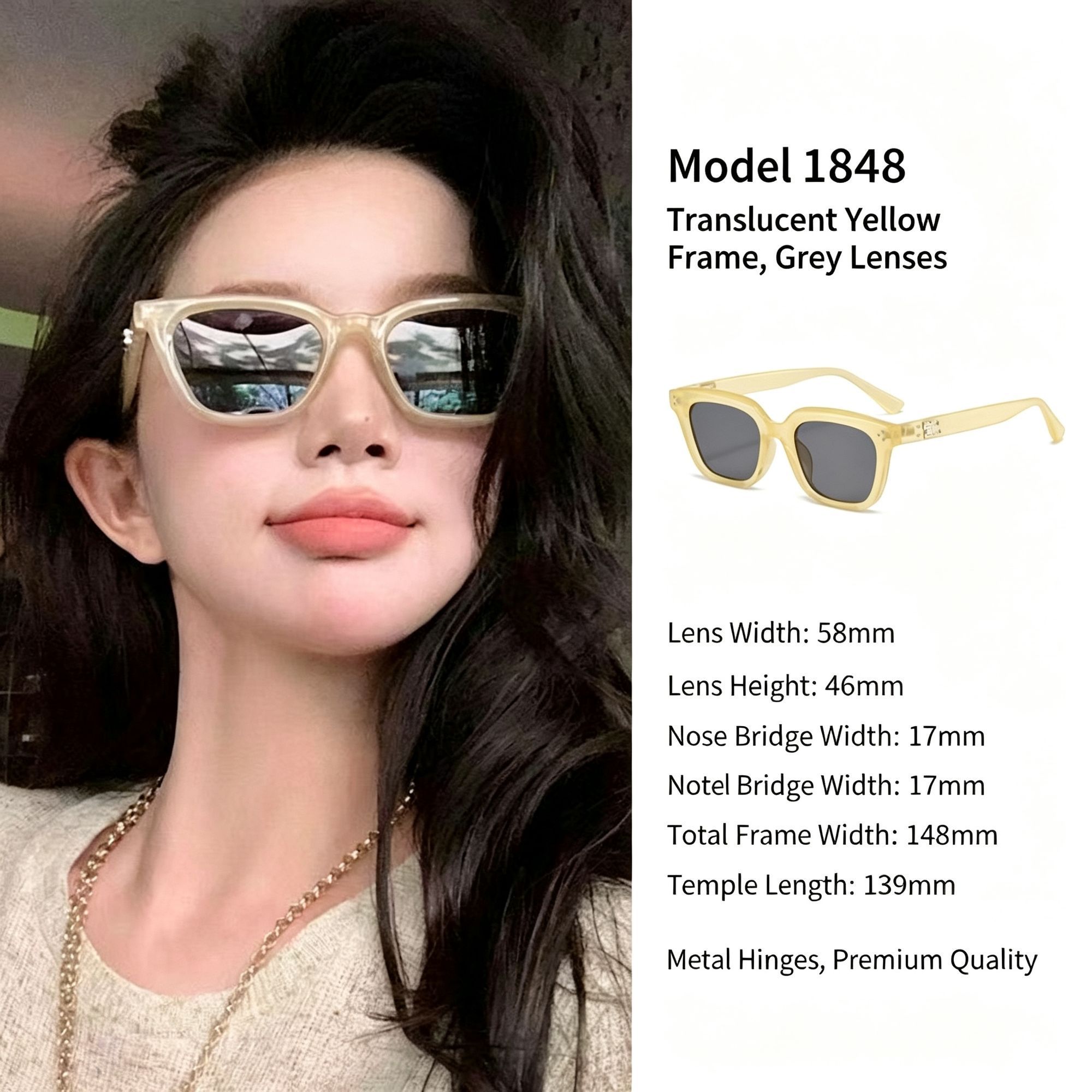 Sheer Yellow-Tint Grey Lens Cat Eye Sunglasses UV400