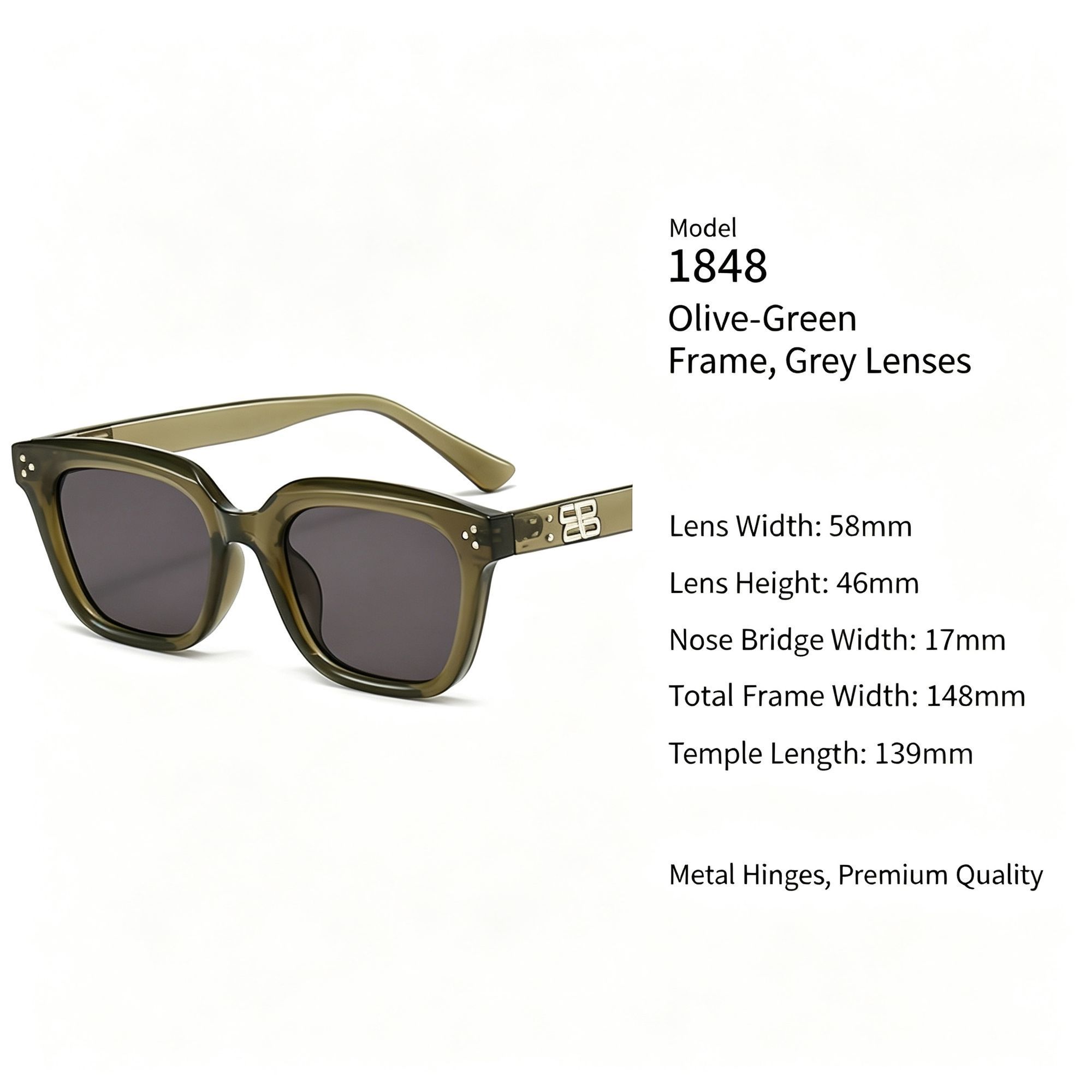 Earthy Olive Green Grey Lens Cat Eye Sunglasses UV400 Protection