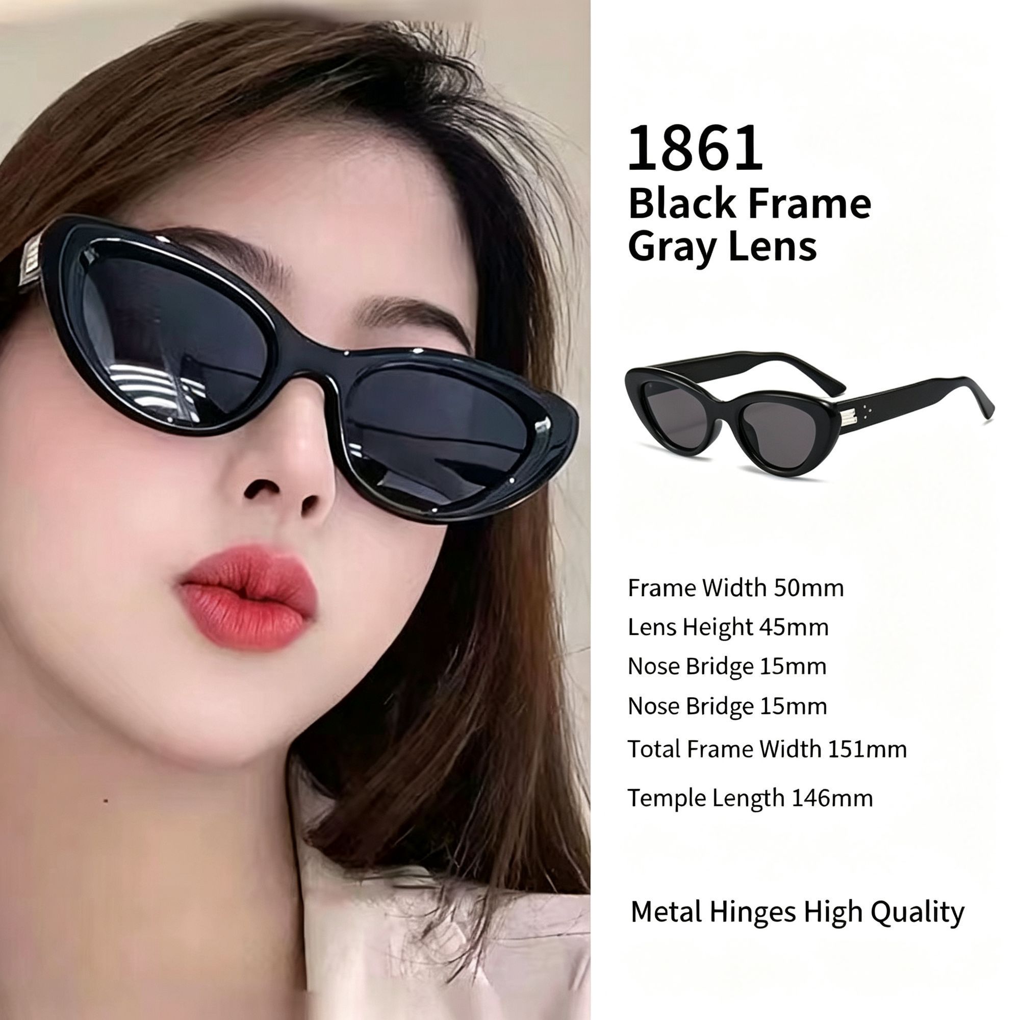 Timeless Classic Black Frame Grey Lens Cat Eye Sunglasses UV400