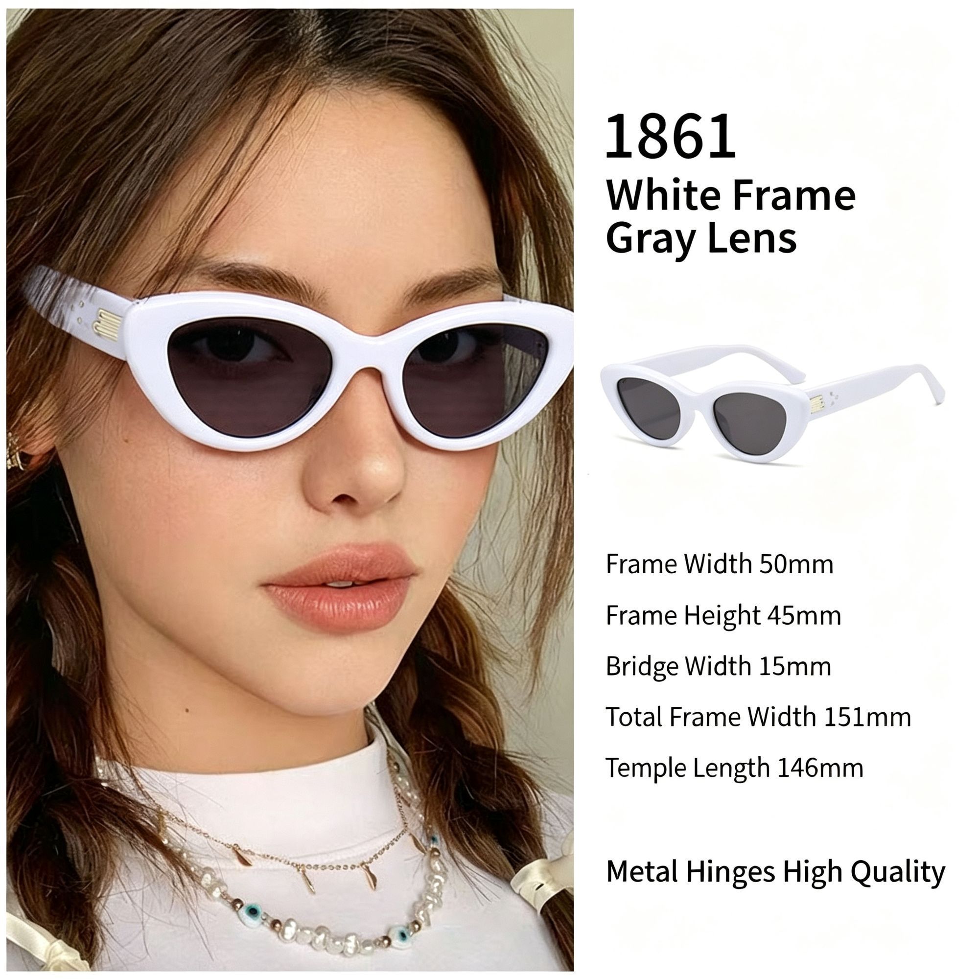 Brightening White Frame Grey Lens Cat Eye Sunglasses UV400 Blocking