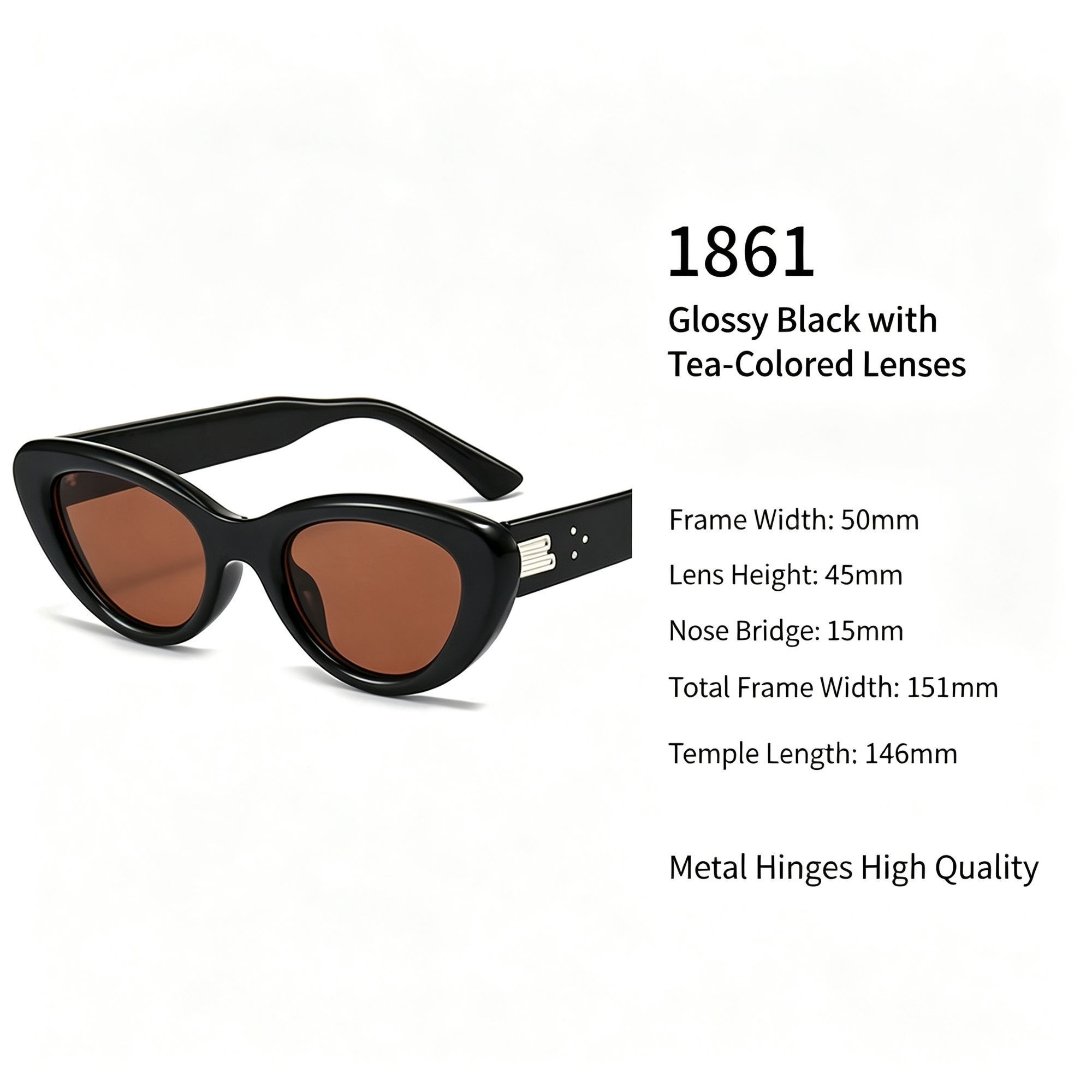 Glossy Black Frame Brown Lens Cat Eye Sunglasses UV400 Protection