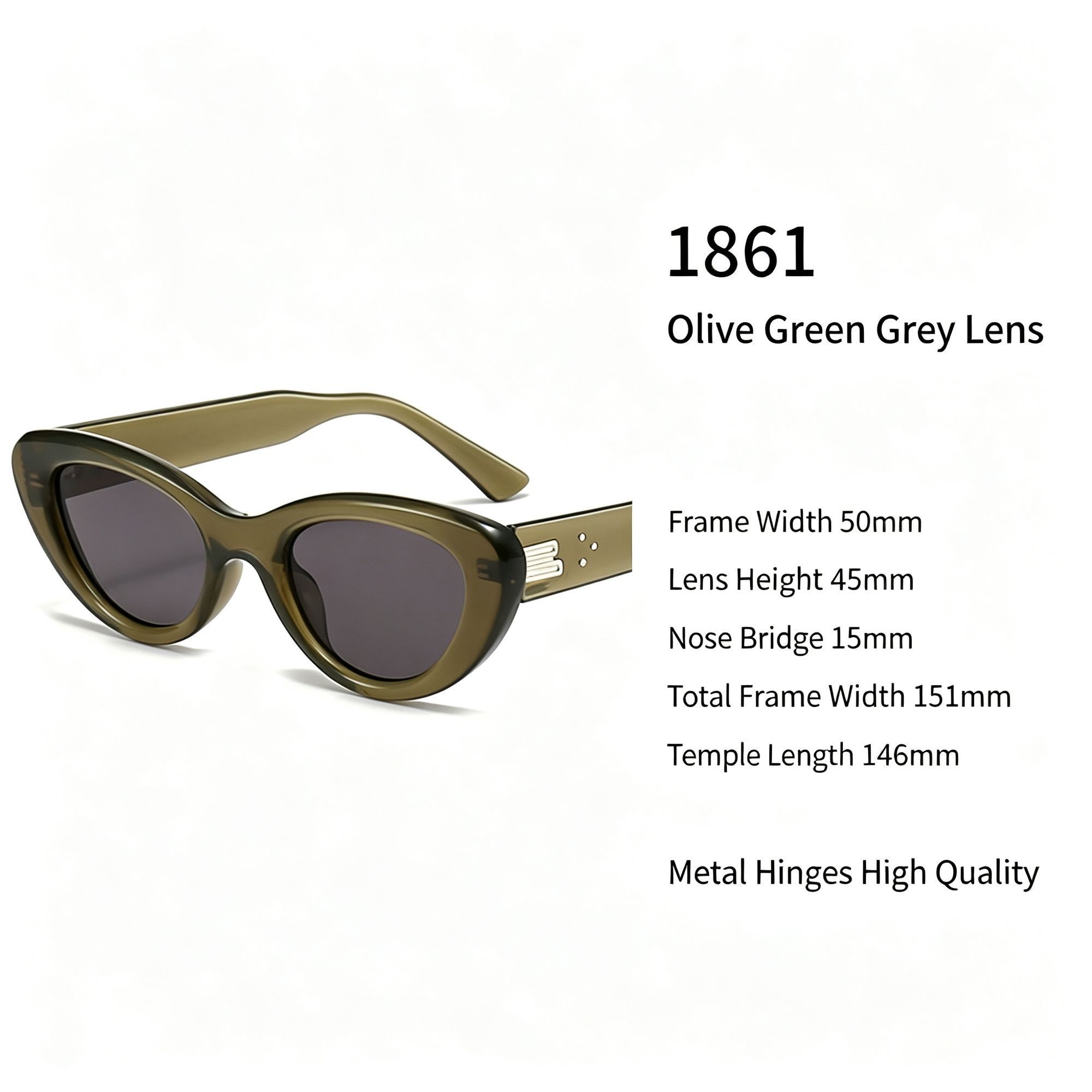 Relaxed Olive Green Grey Lens Cat Eye Sunglasses UV400 Blocking