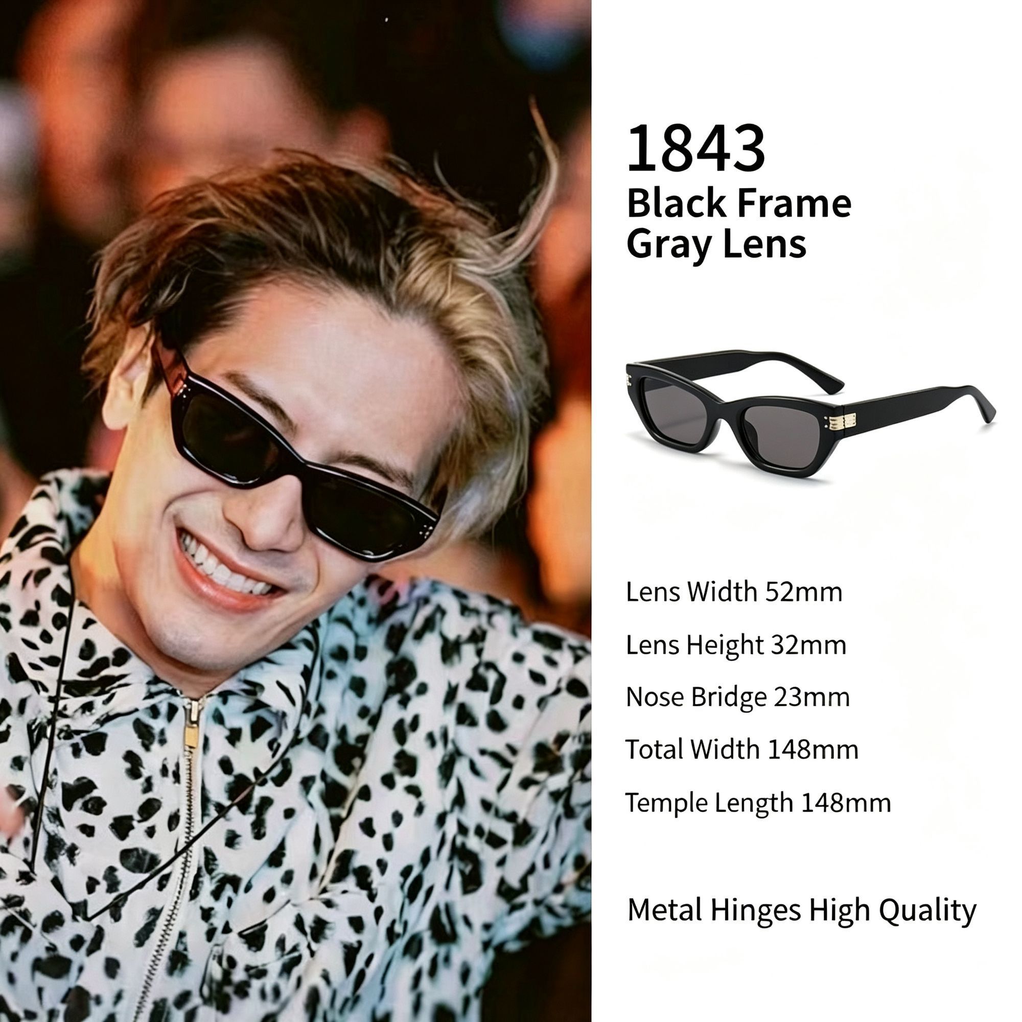 Sleek Glossy Black Frame Grey Lens Cat Eye Sunglasses UV400