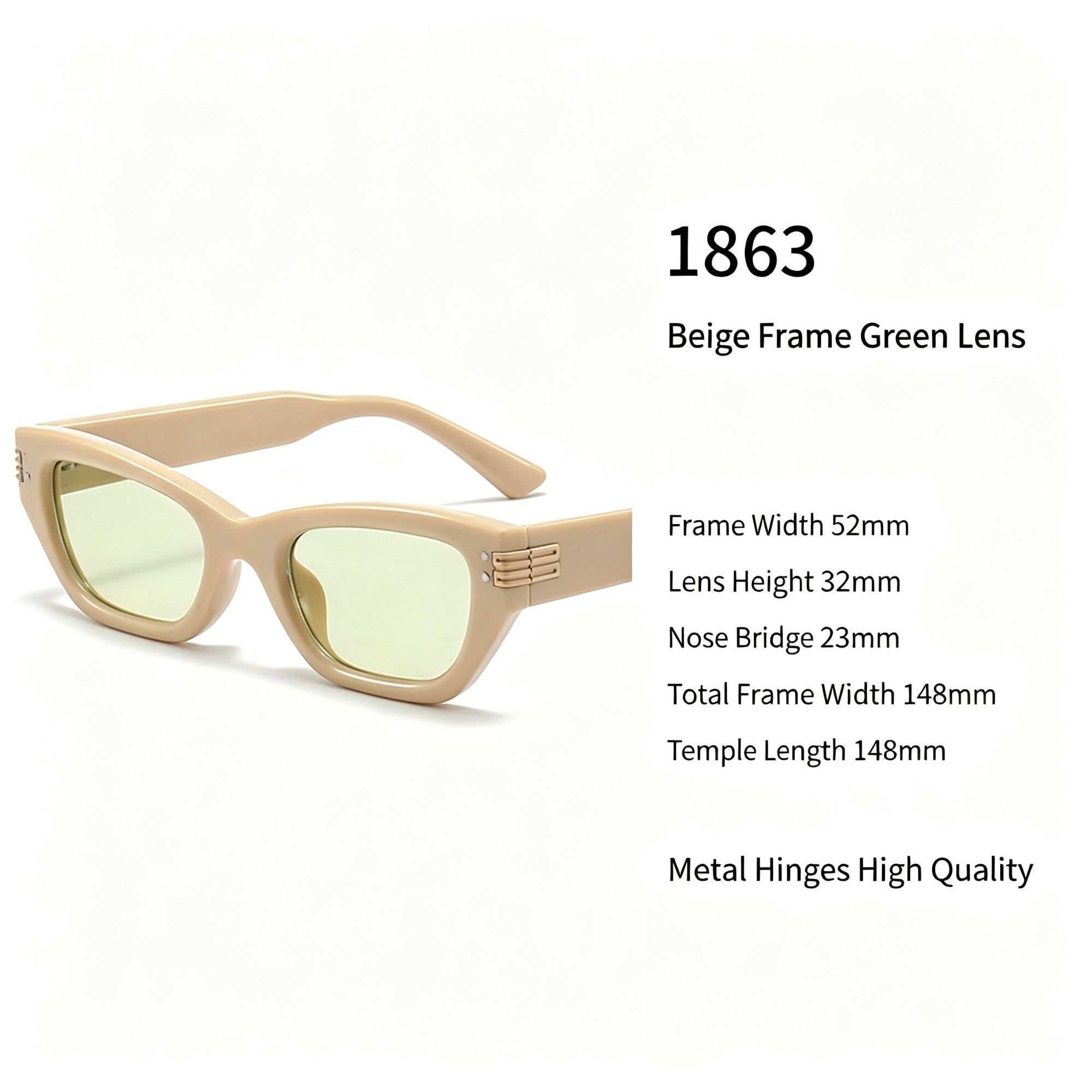 Warm Beige Frame Green Lens Cat Eye Sunglasses UV400 Protection