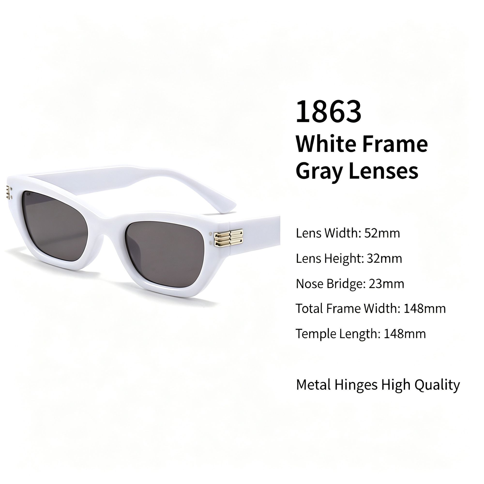 Fresh White Frame Grey Lens Cat Eye Sunglasses UV400 Protection