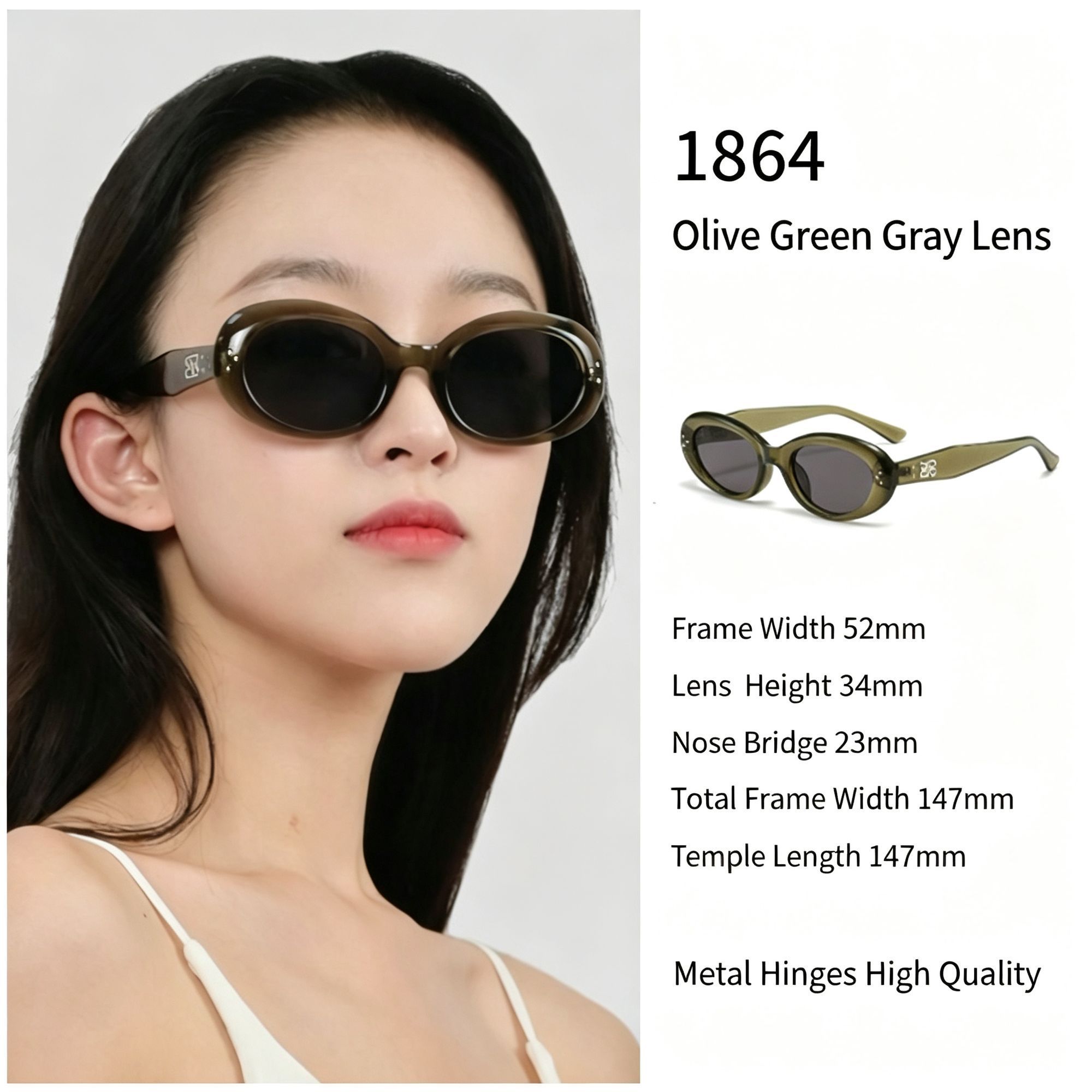 Earthy Olive Green Grey Lens Cat Eye Sunglasses UV400 Protection