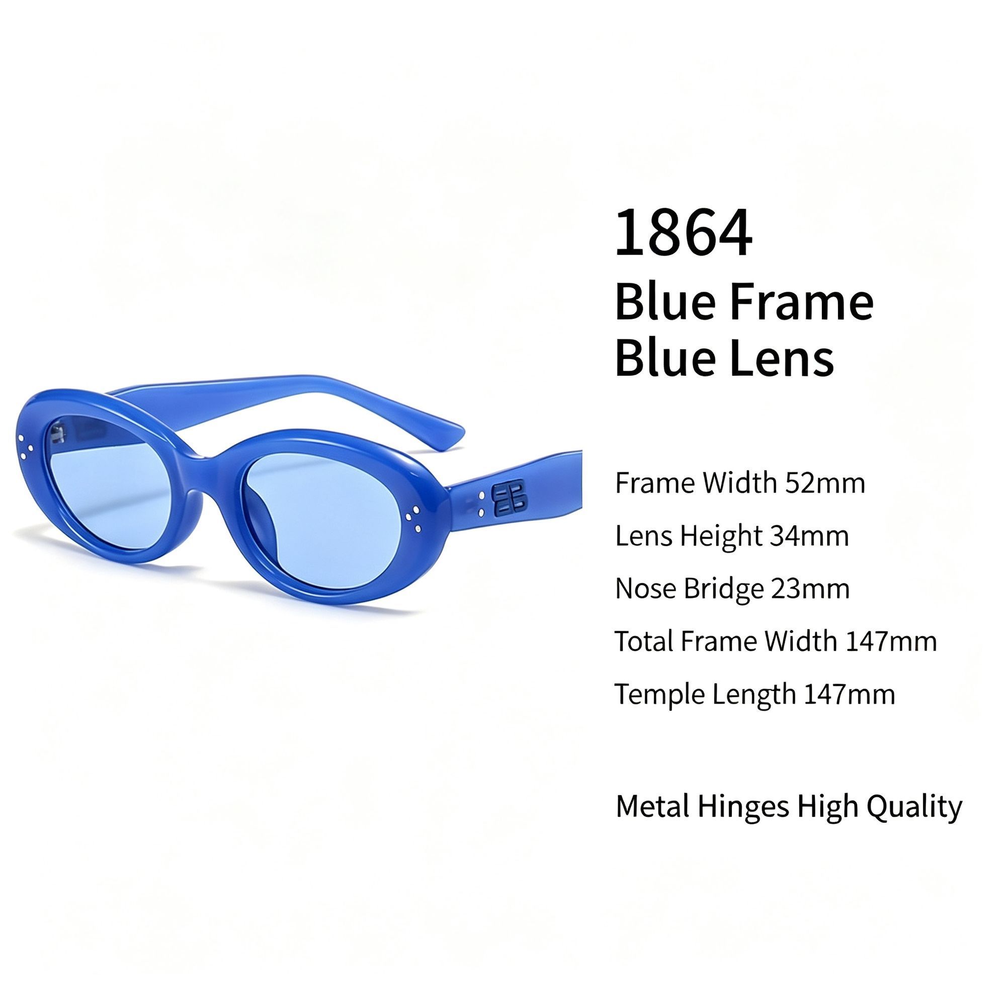 Cool Monochrome Blue Frame Blue Lens Cat Eye Sunglasses UV400 Blocking