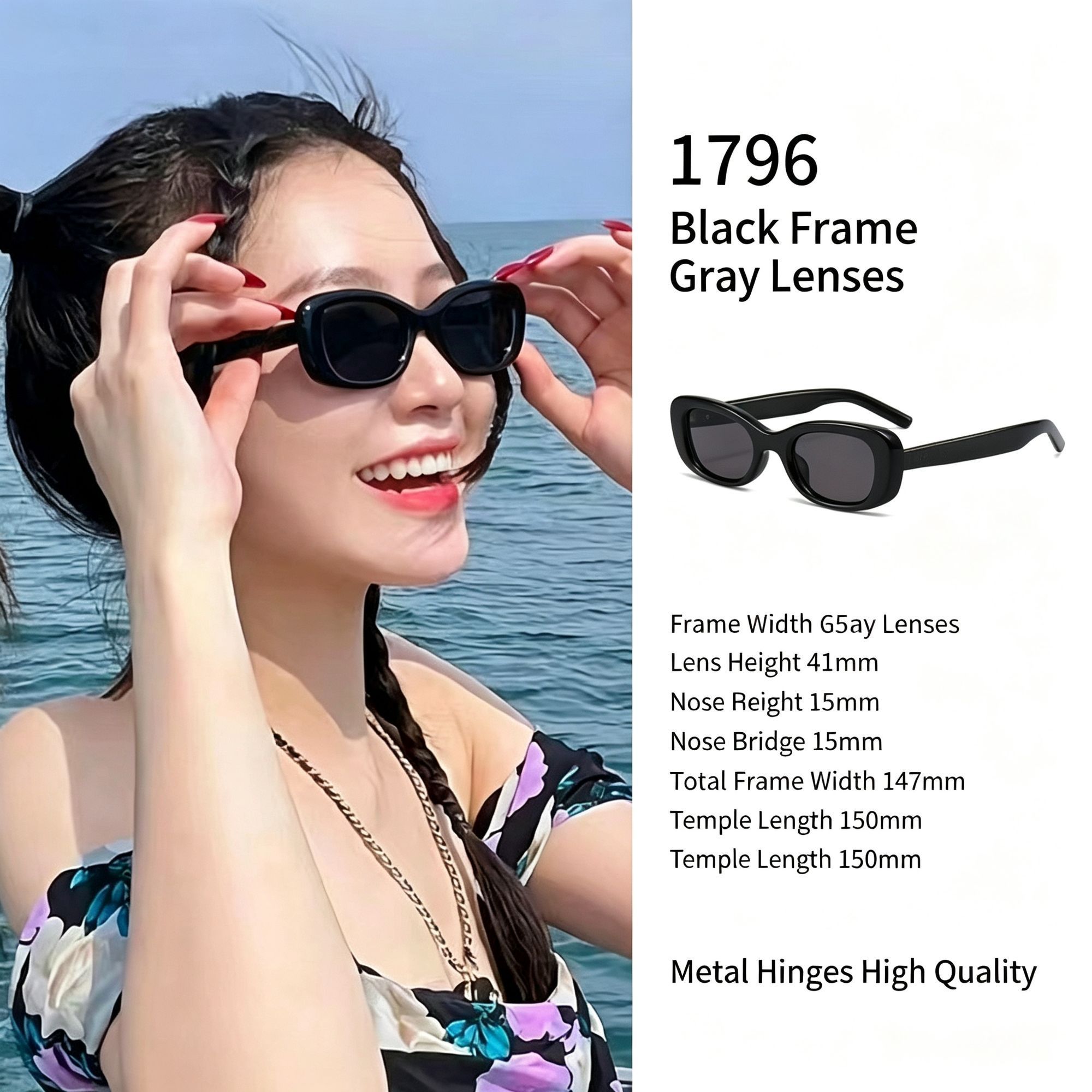 Classic Business Black Frame Grey Lens Cat Eye Sunglasses UV400 Protection