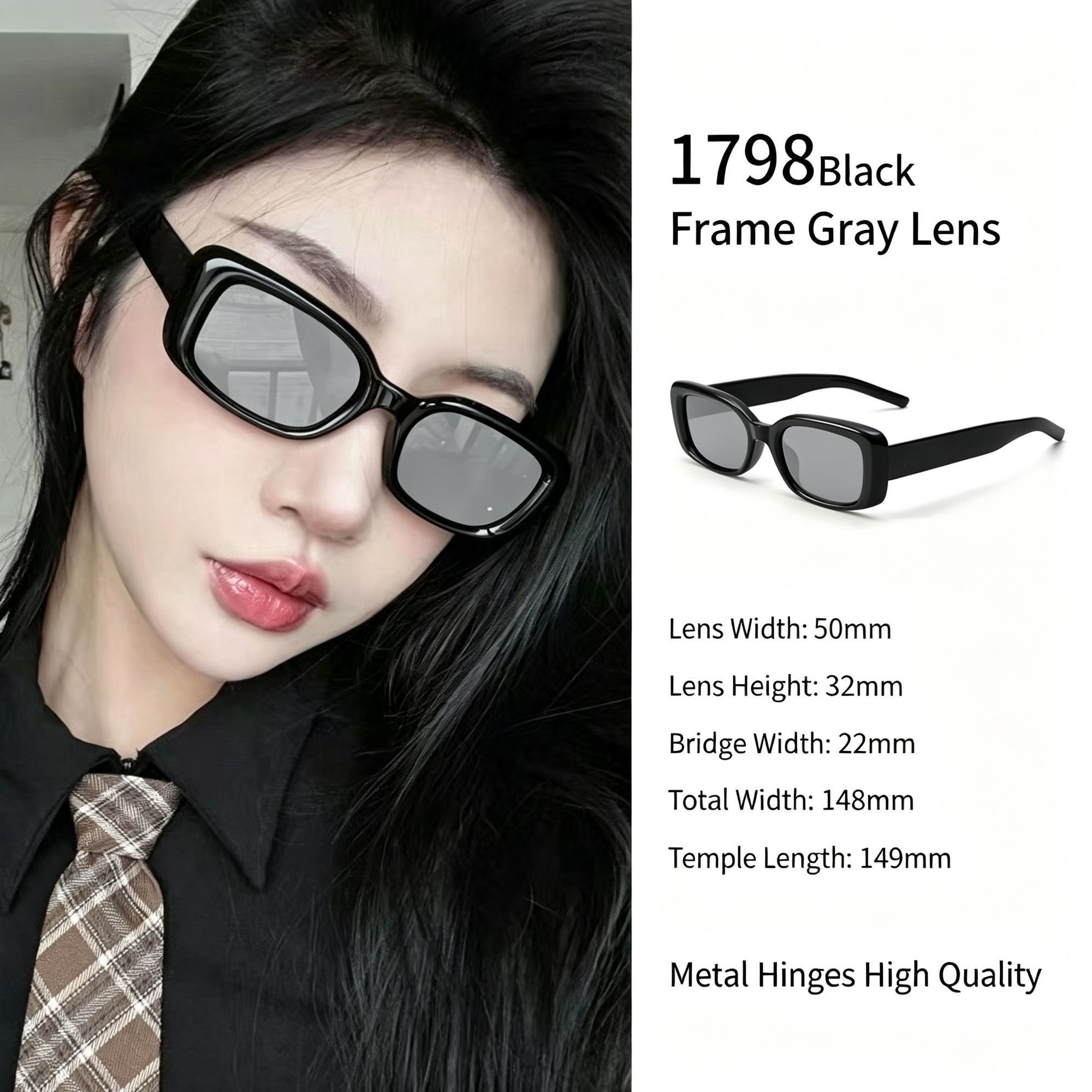 Basic Versatile Black Frame Grey Lens Cat Eye Sunglasses UV400