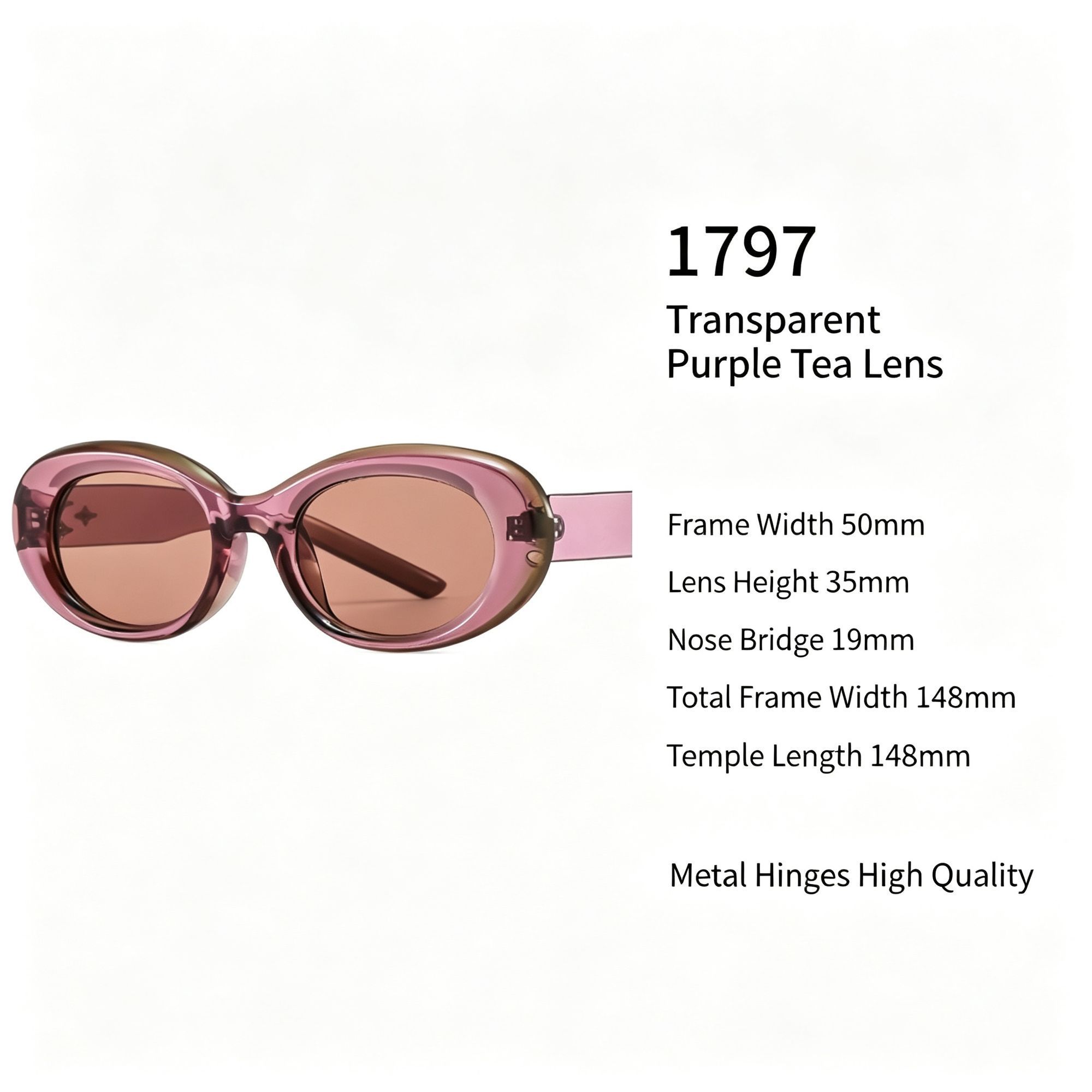 Sheer Transparent Purple Tea Lens Cat Eye Sunglasses UV400 Blocking