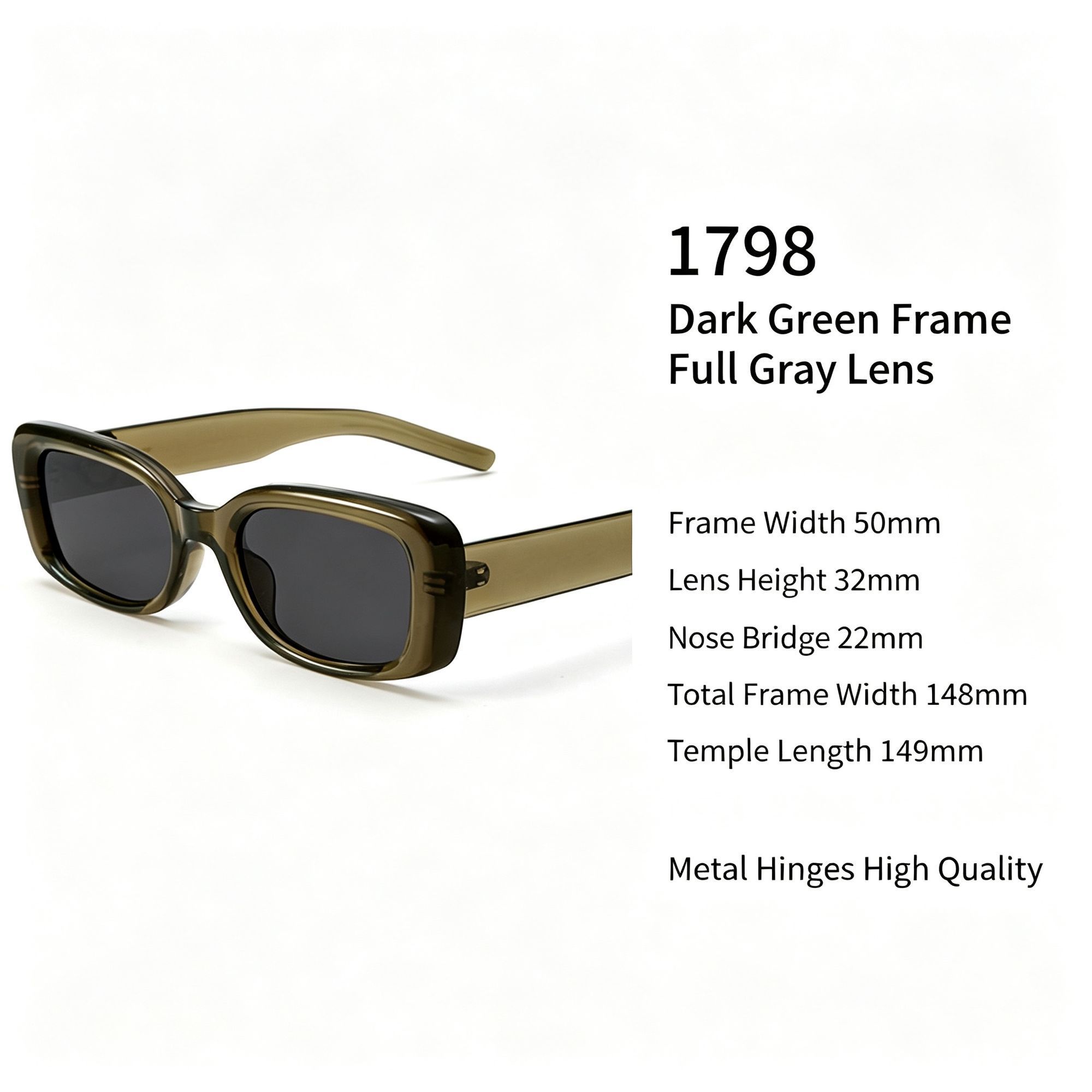Deep Dark Green Frame Full Grey Lens Cat Eye Sunglasses UV400