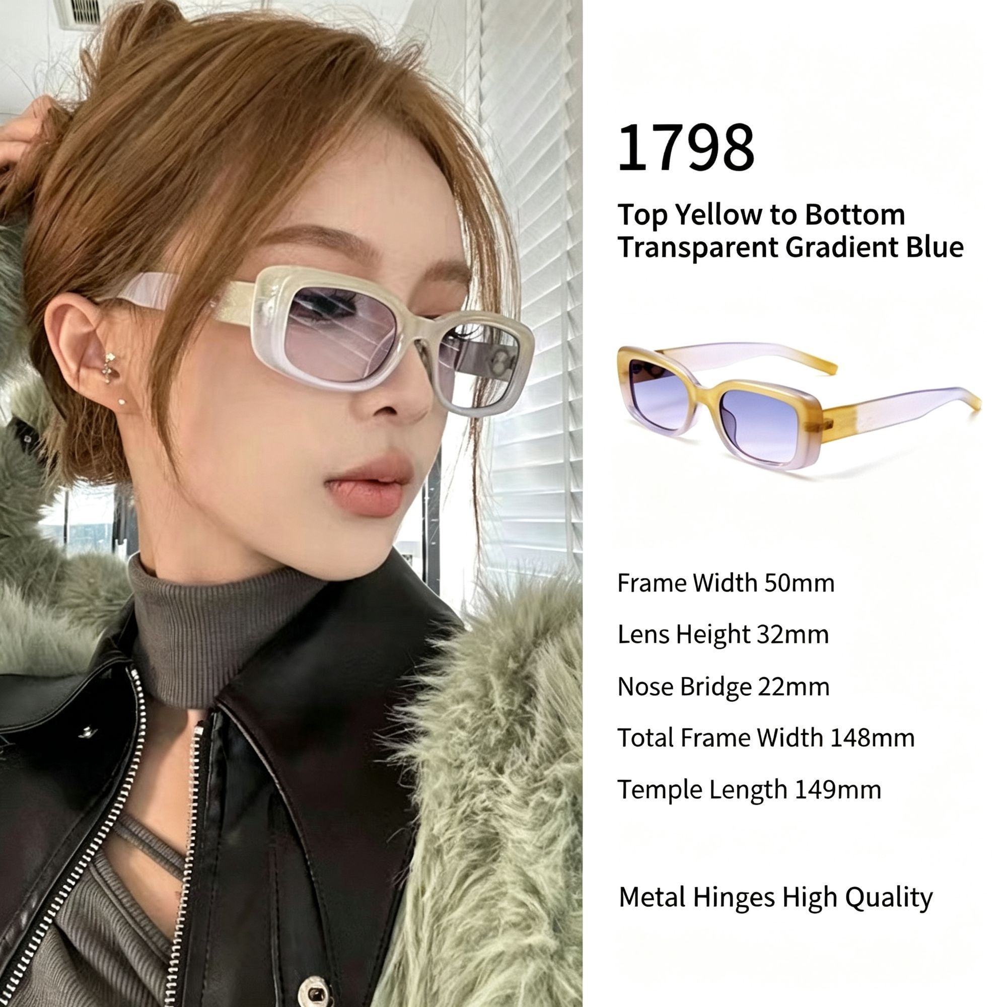 Unique Top Yellow Bottom Clear Gradient Blue Cat Eye Sunglasses UV400
