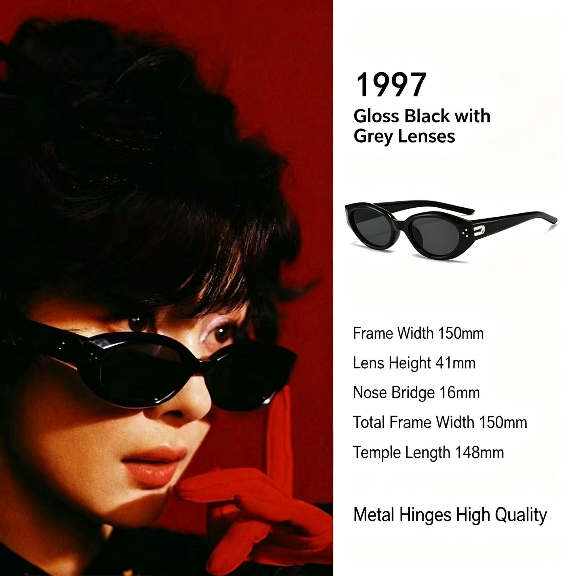 Classic Black Frame Dark Grey Lens Cat Eye Sunglasses UV400 Protection