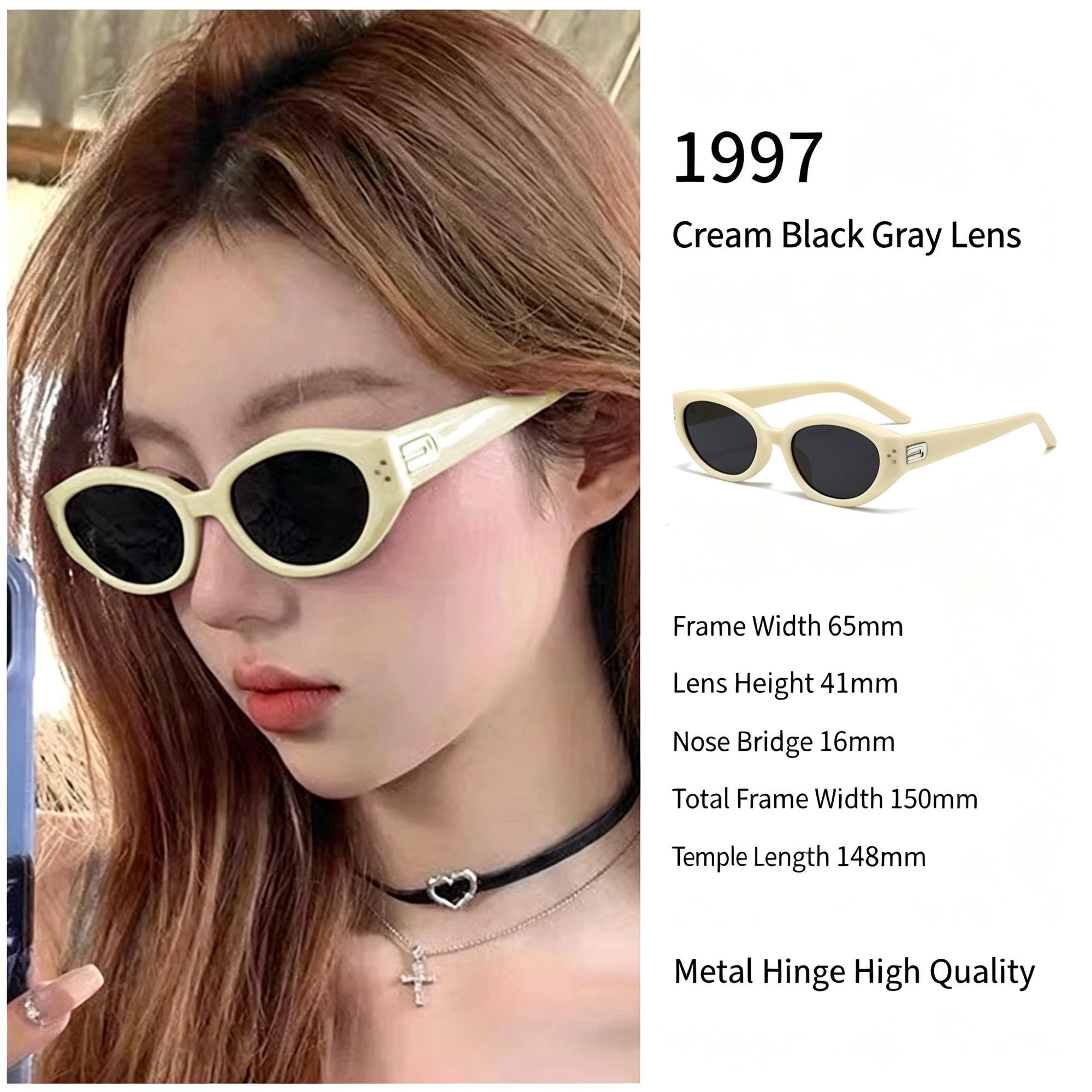 Warm Beige Frame Grey Lens Cat Eye Sunglasses UV400 Blocking