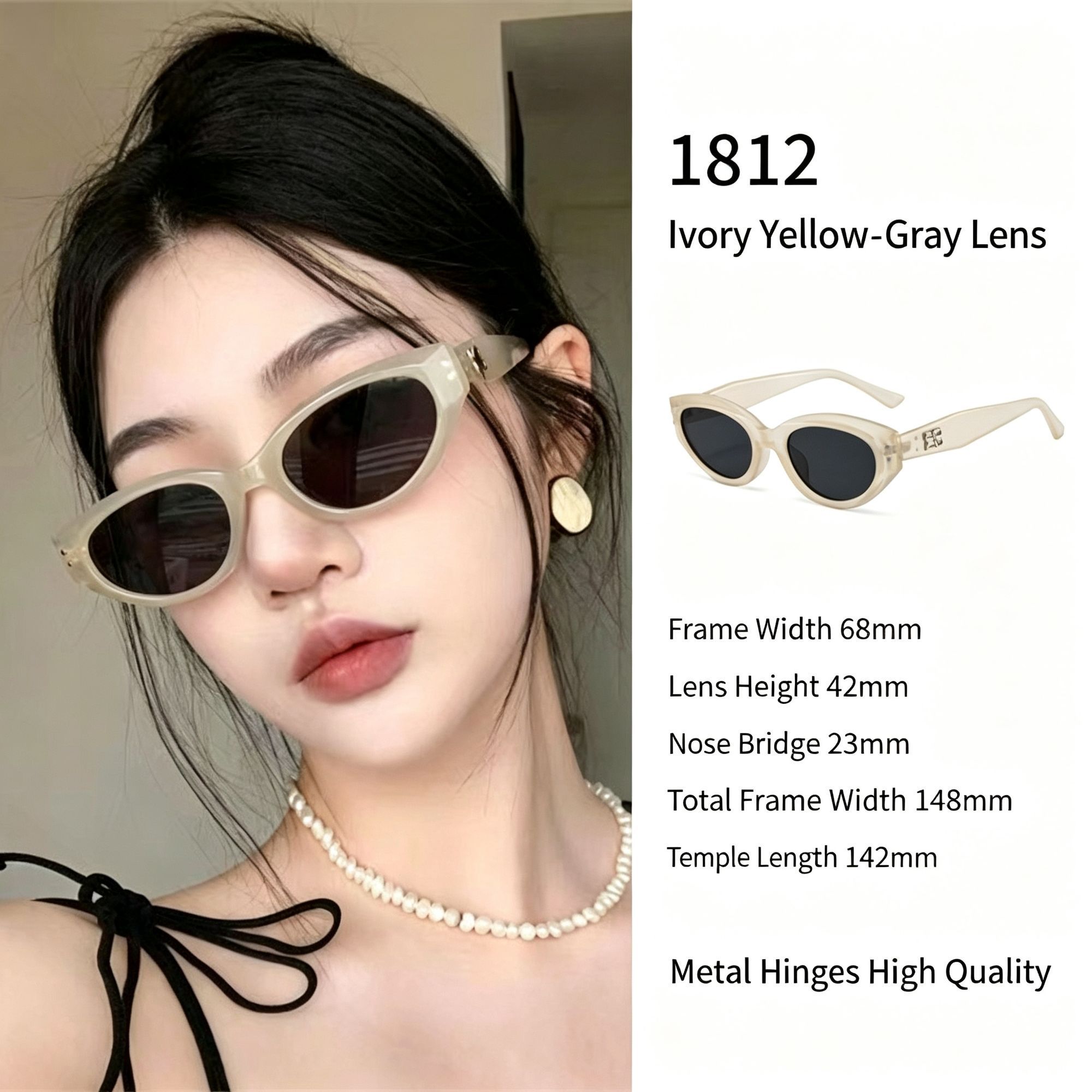 Sunny Ivory Yellow Grey Lens Cat Eye Sunglasses UV400 Protection