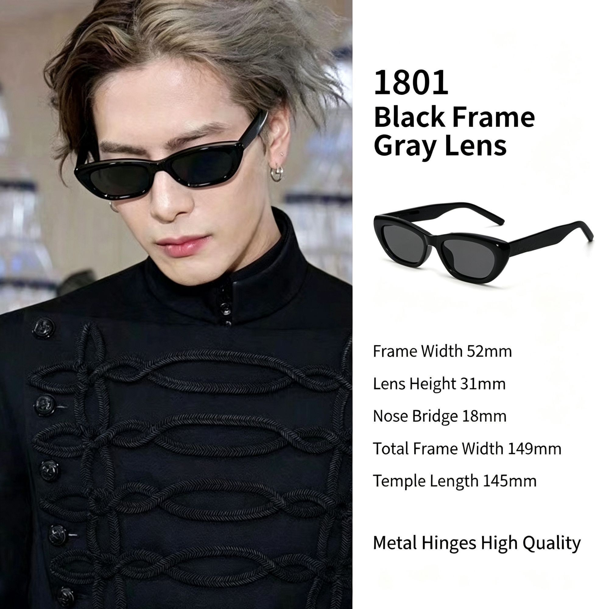 Bold All Black Frame Dark Grey Lens Cat Eye Sunglasses UV400 Blocking