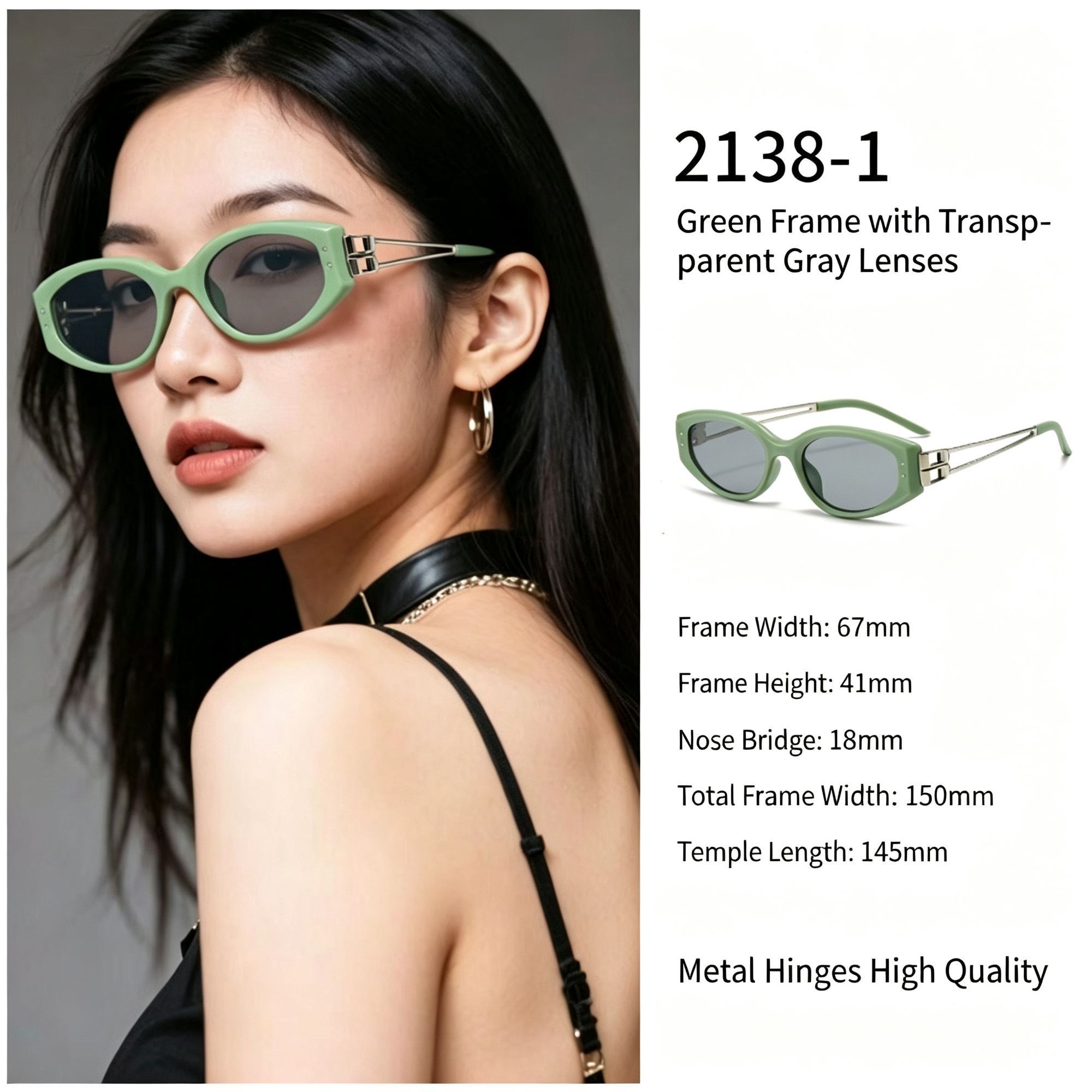 Fresh Green Frame Grey Lens Cat Eye Sunglasses UV400