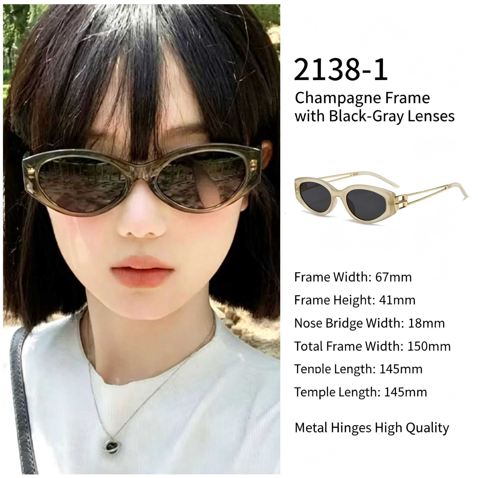 Luxe Champagne Grey Lens Cat Eye Sunglasses UV400