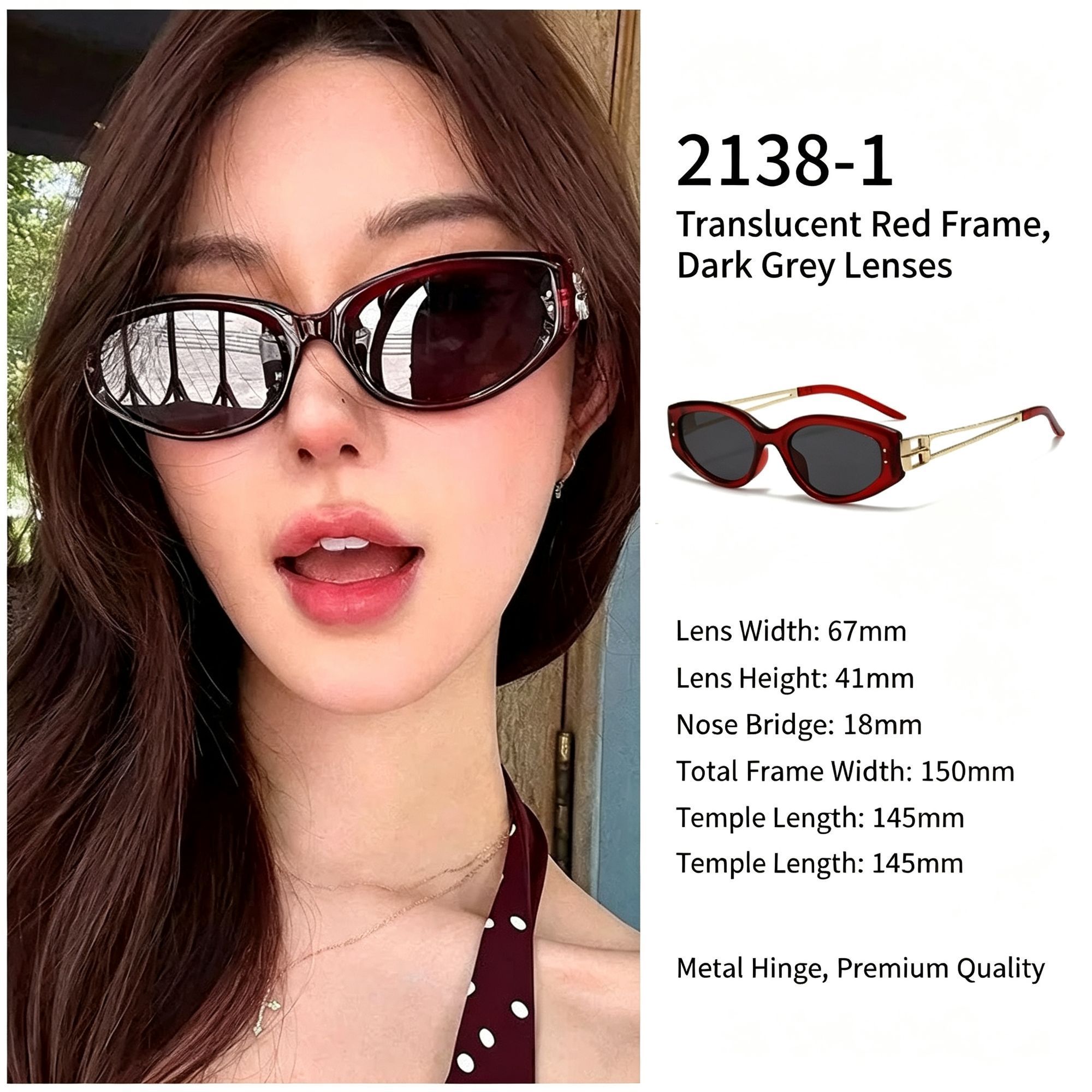 Sheer Red Grey Lens Cat Eye Sunglasses UV400