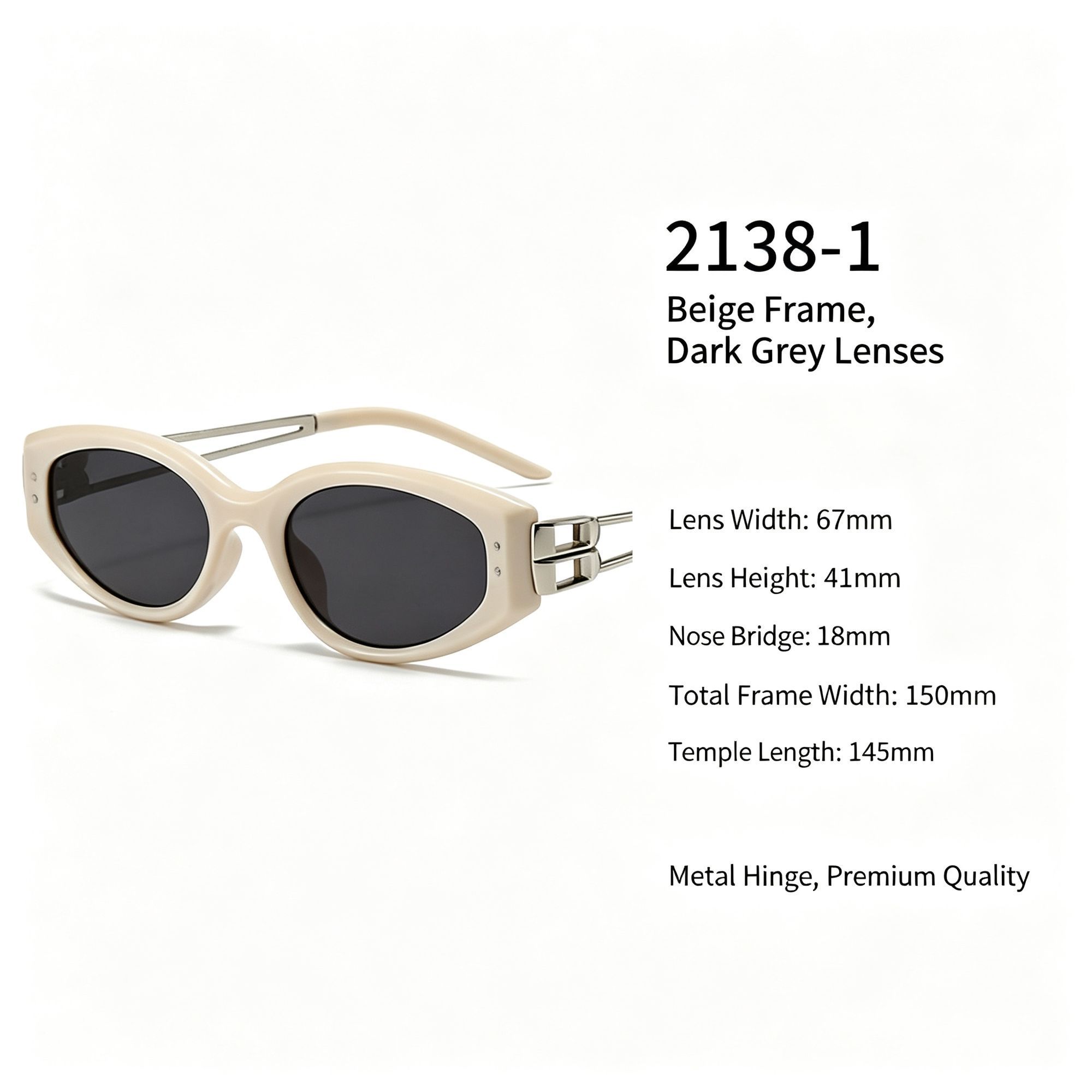 Soft Beige Frame Grey Lens Cat Eye Sunglasses UV400 Protection