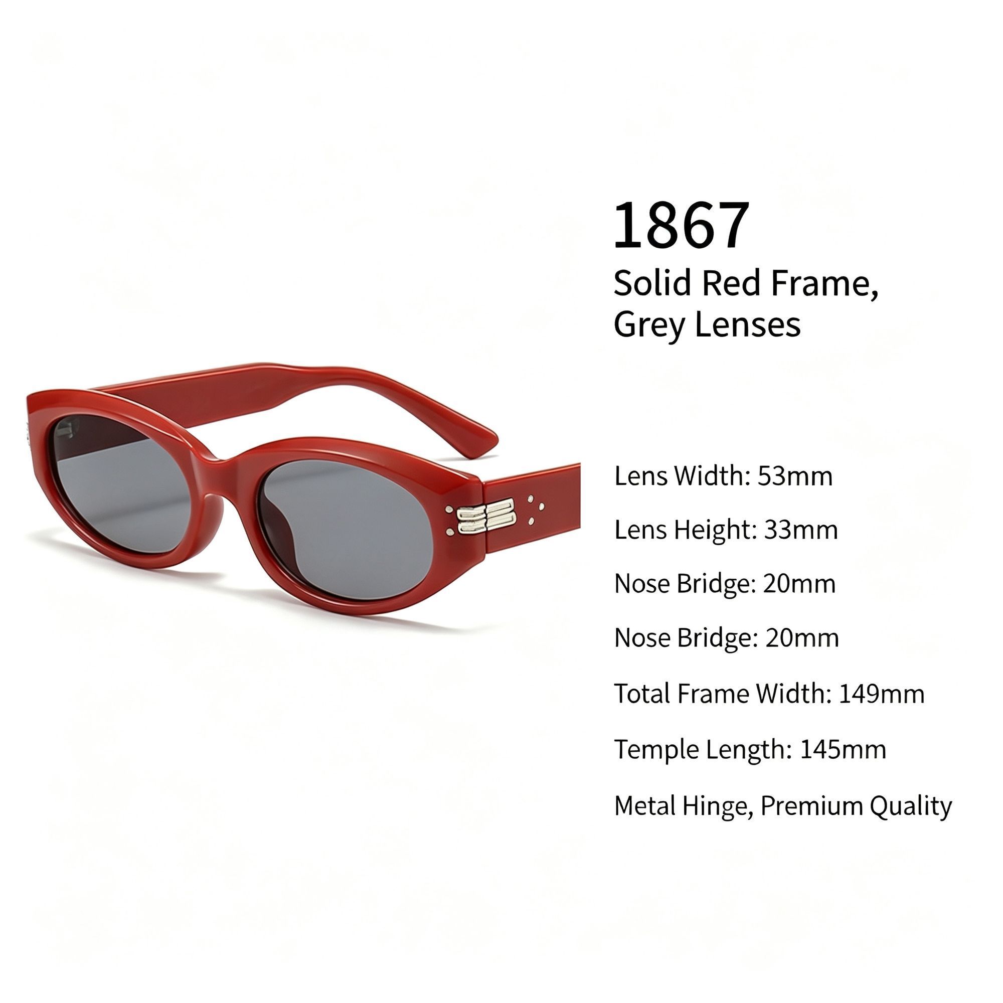 Bold Solid Red Frame Grey Lens Cat Eye Sunglasses UV400