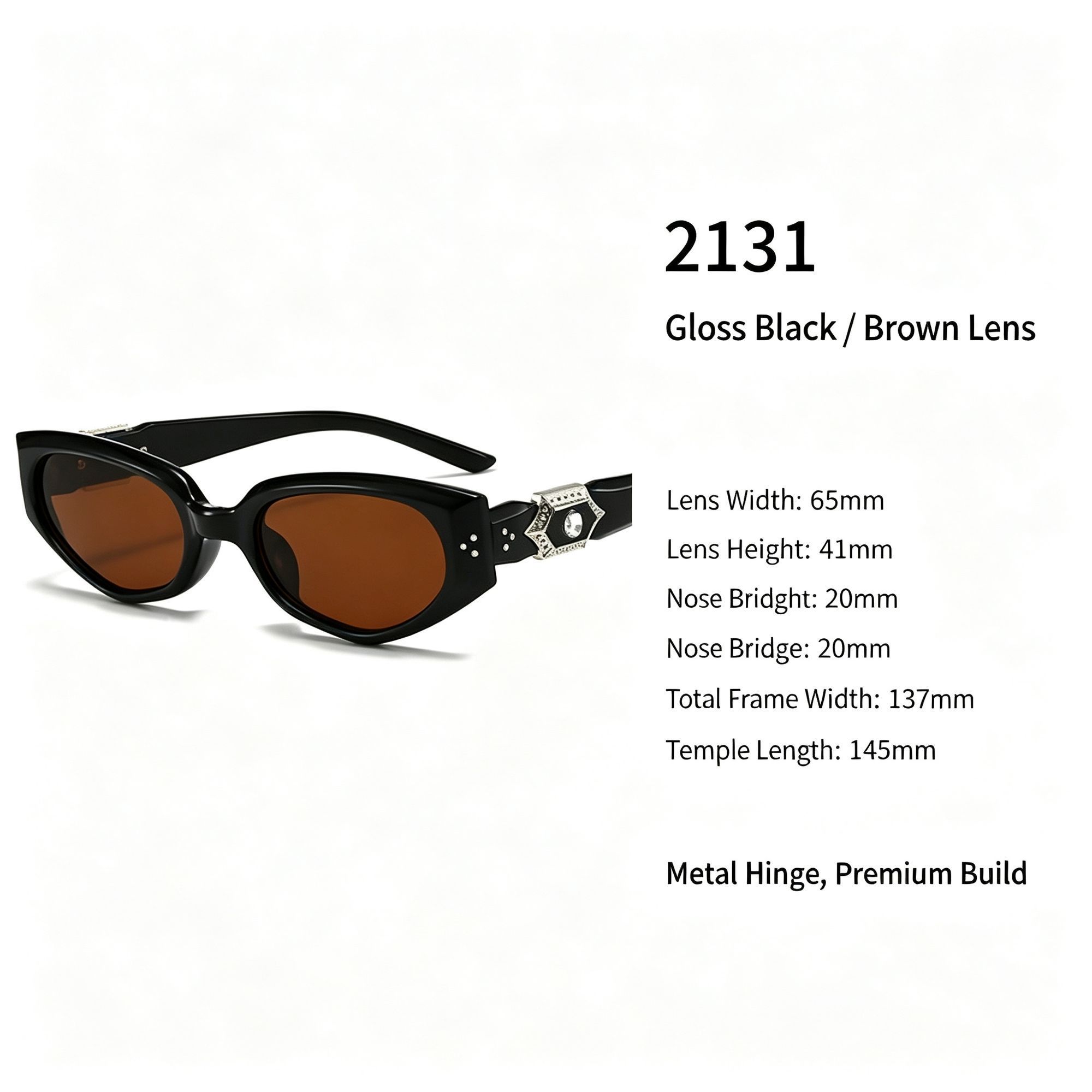 Glossy Black Brown Lens Cat Eye Sunglasses UV400