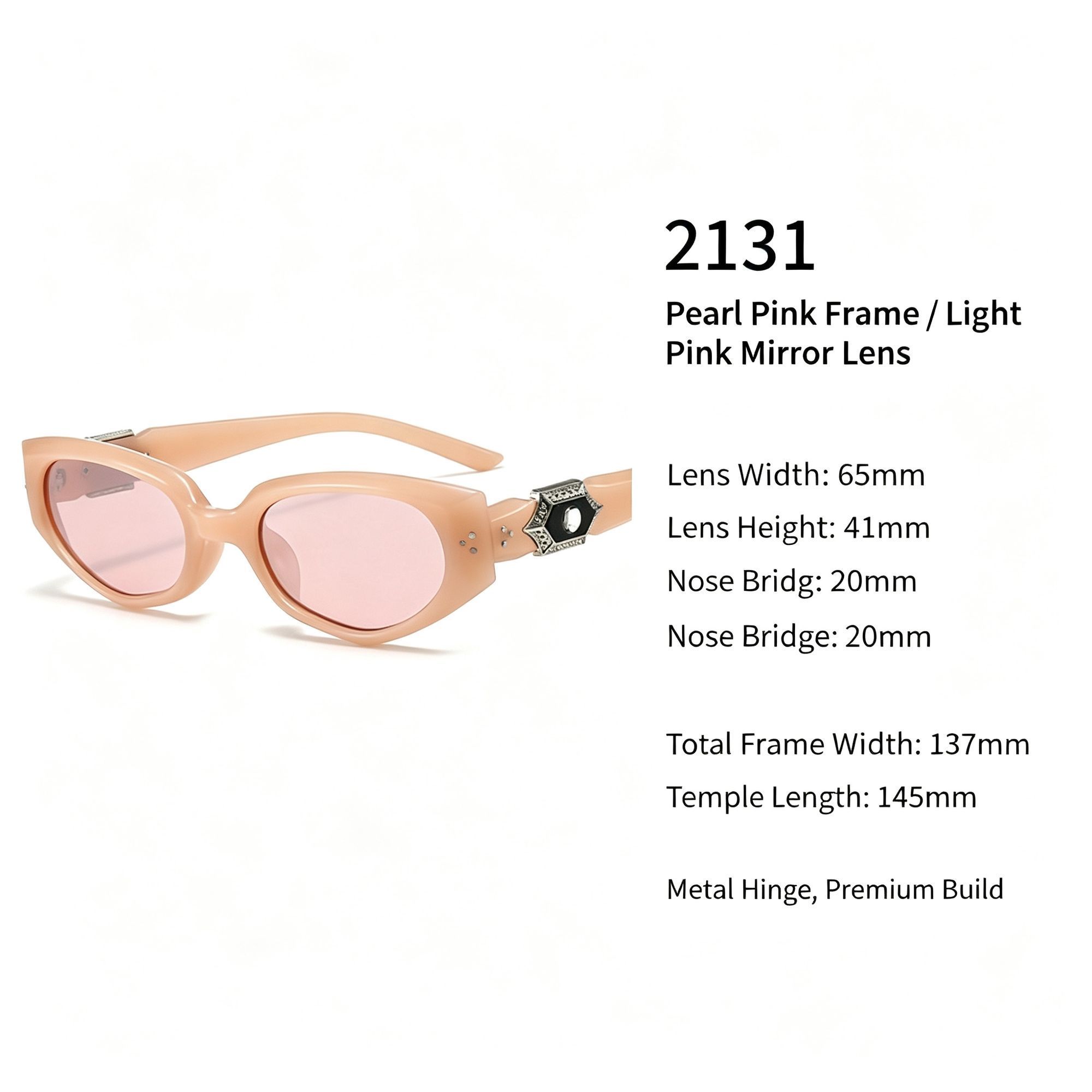 Glam Pearlescent Pink Mercury Lens Cat Eye Sunglasses UV400