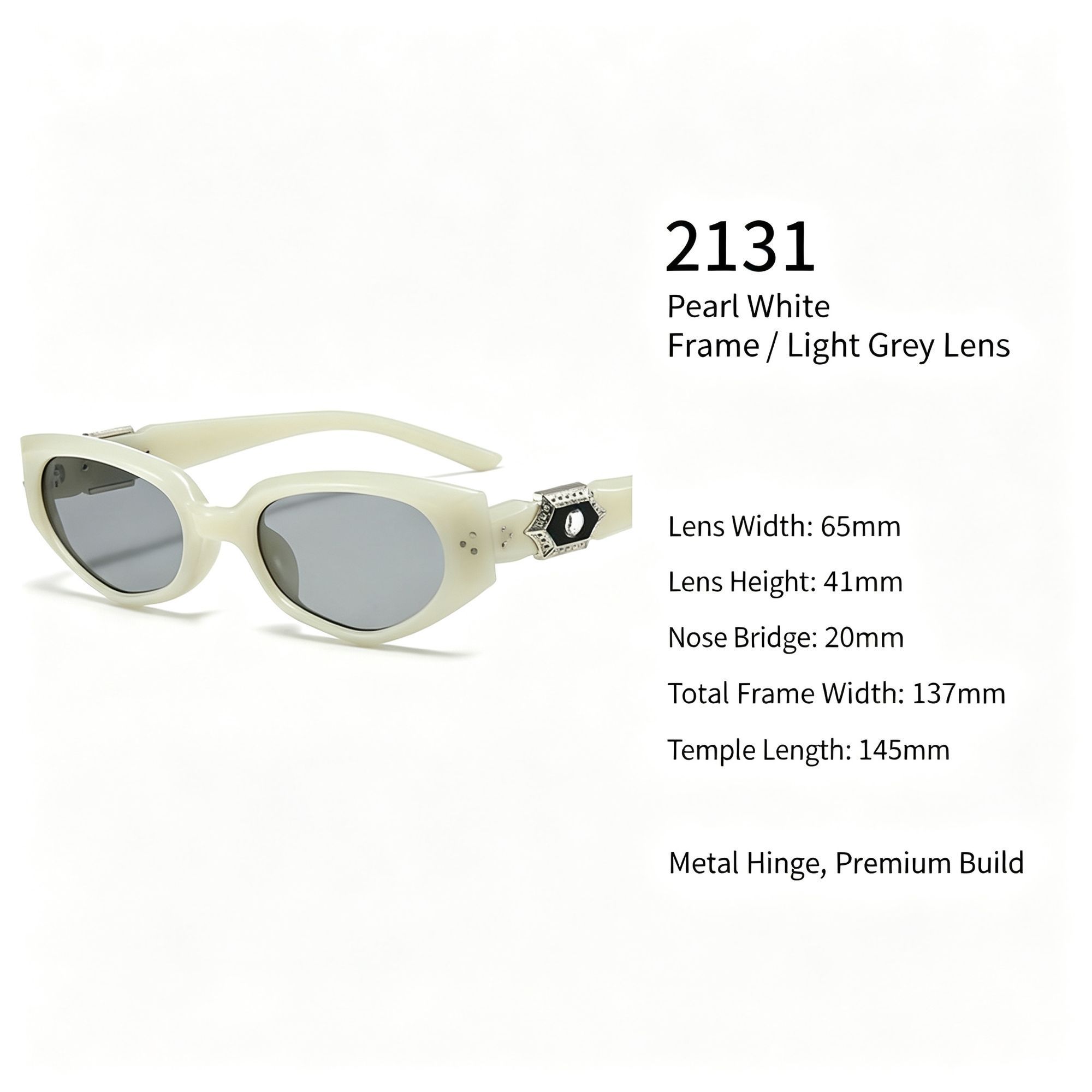 Elegant Pearlescent White Light Grey Lens Cat Eye Sunglasses UV400
