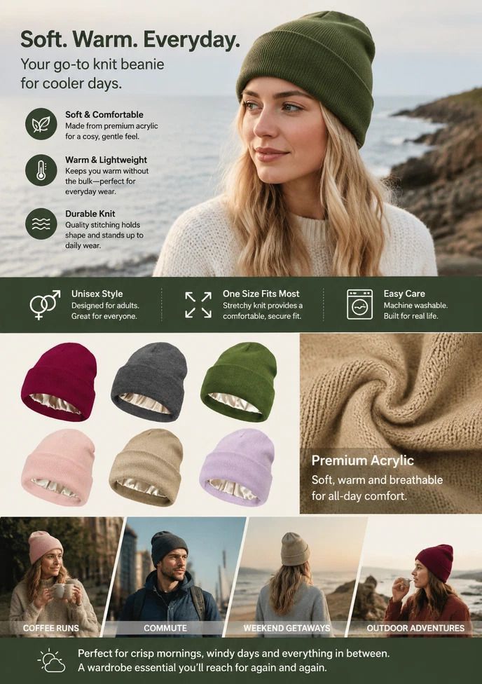 Violet Solid Knitted Hat Comfort Warm Outdoor Beanie Cap 1Pc view 2