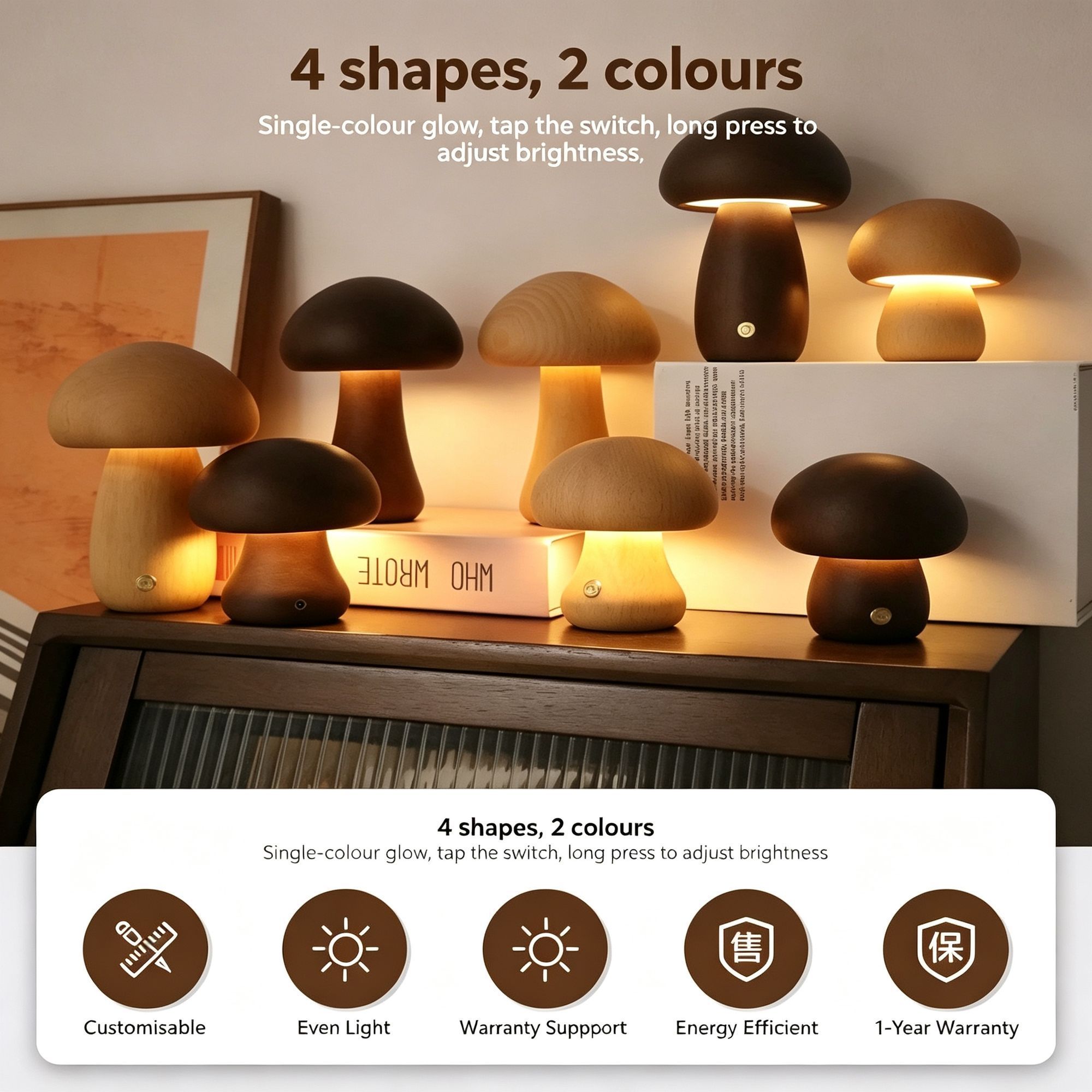 Warm White A-Style Beech Mushroom Night Light view 2