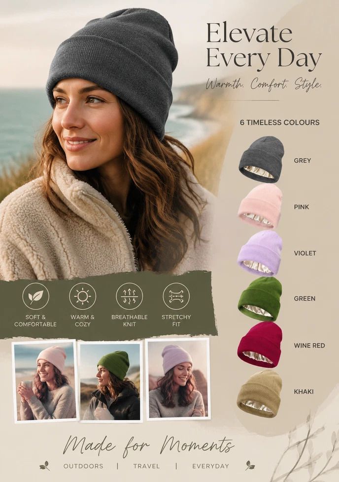 Green Thick Knit Beanie Windproof Simple Winter Headwear 1Pc view 3