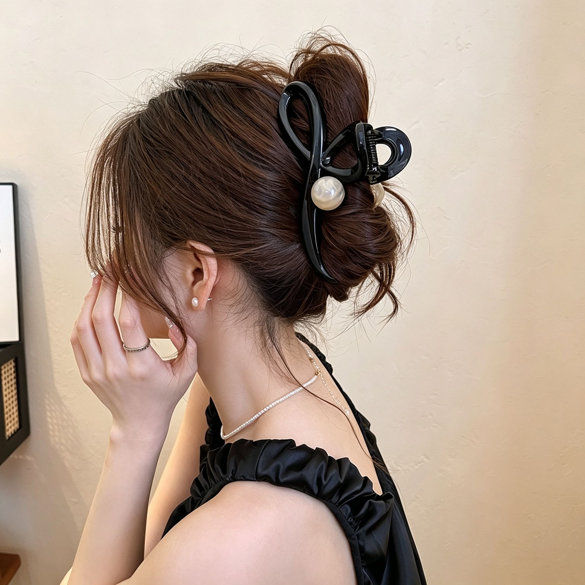 Caramel Beaded Large Hair Claw Clips 2 Pcs
