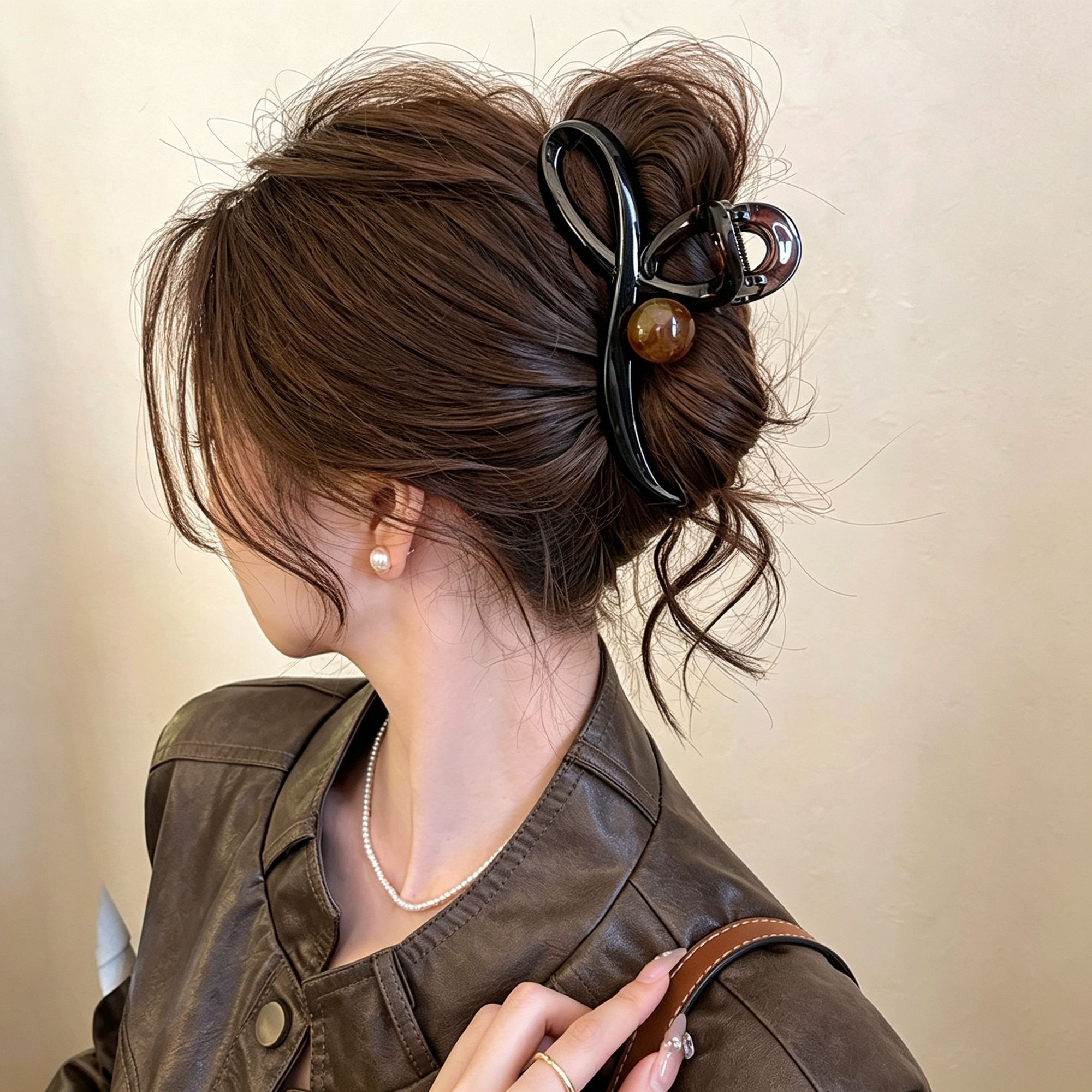 Caramel Beaded Large Hair Claw Clips 2 Pcs view 2