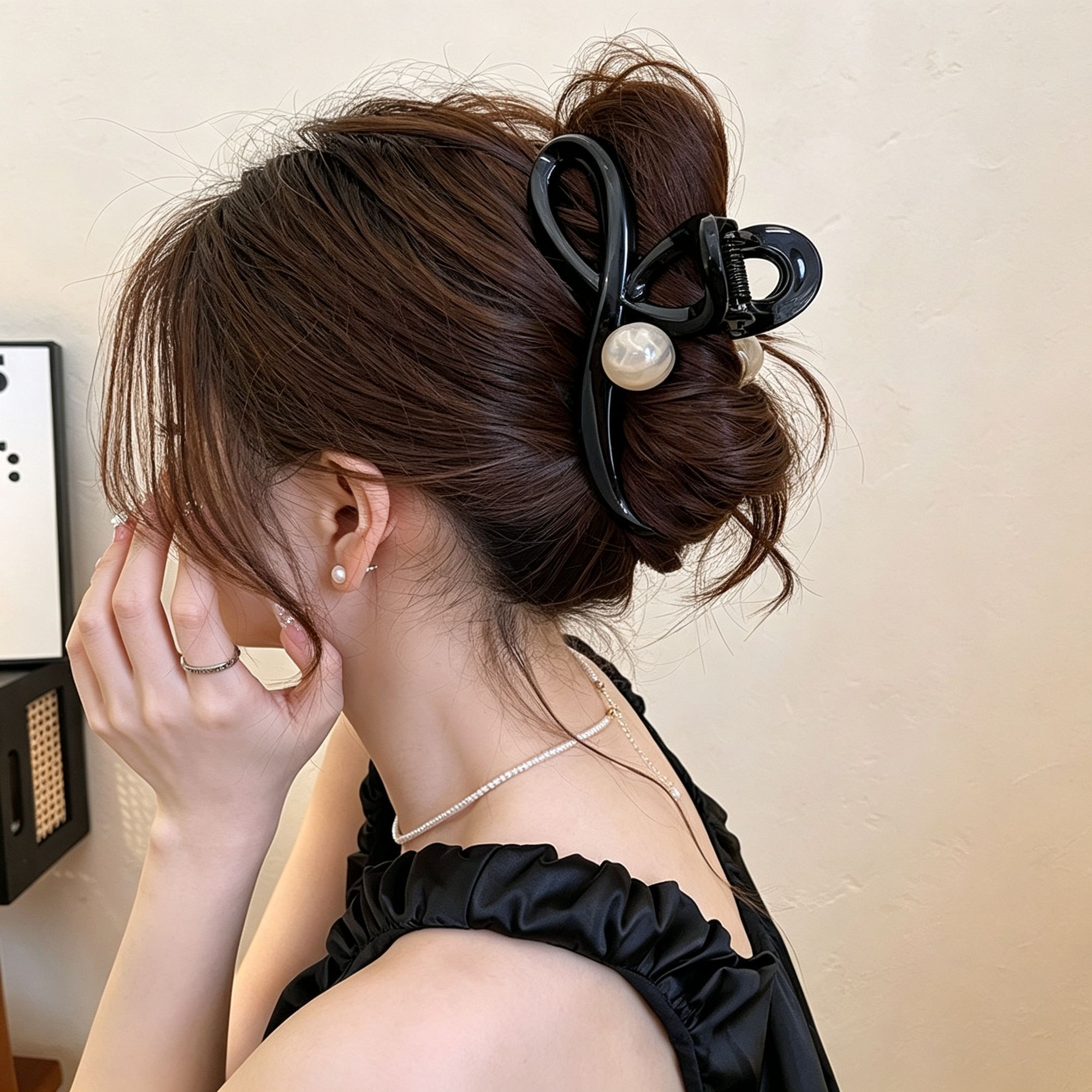 Caramel Beaded Large Hair Claw Clips 2 Pcs view 3