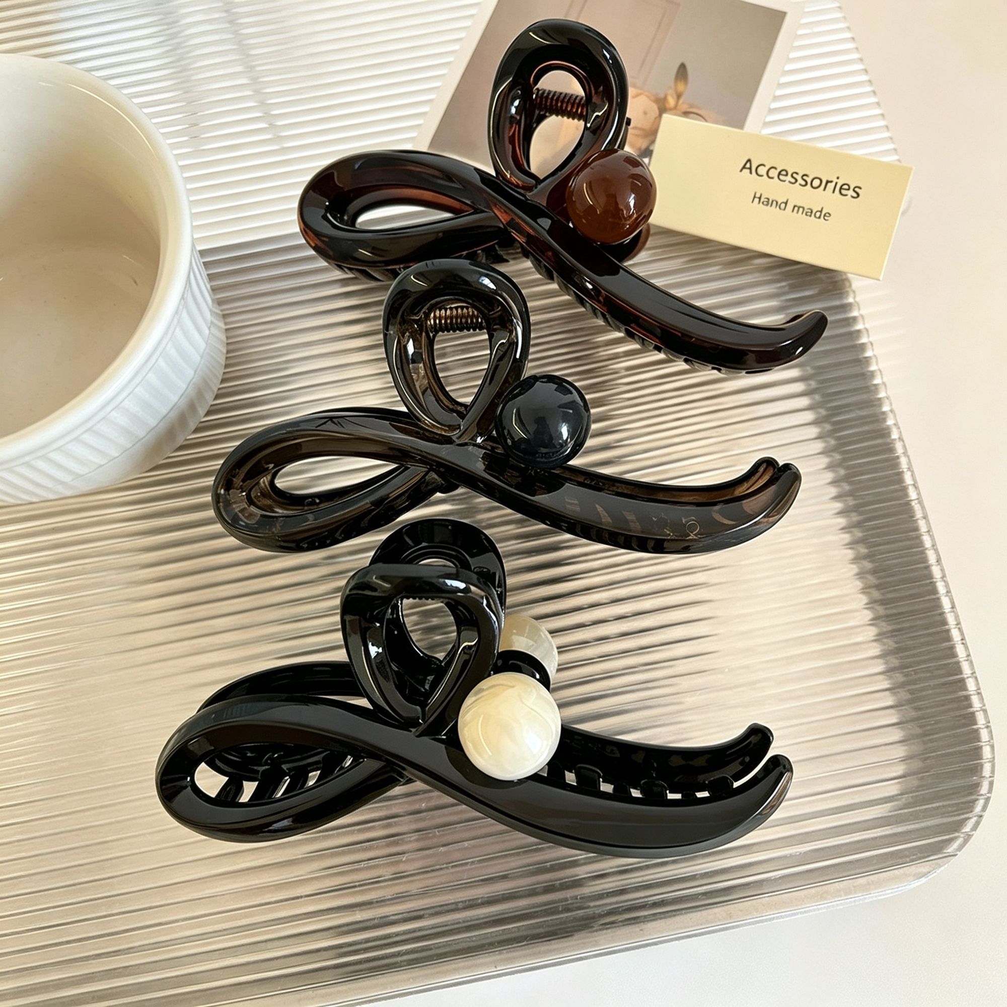 Caramel Beaded Large Hair Claw Clips 2 Pcs view 6