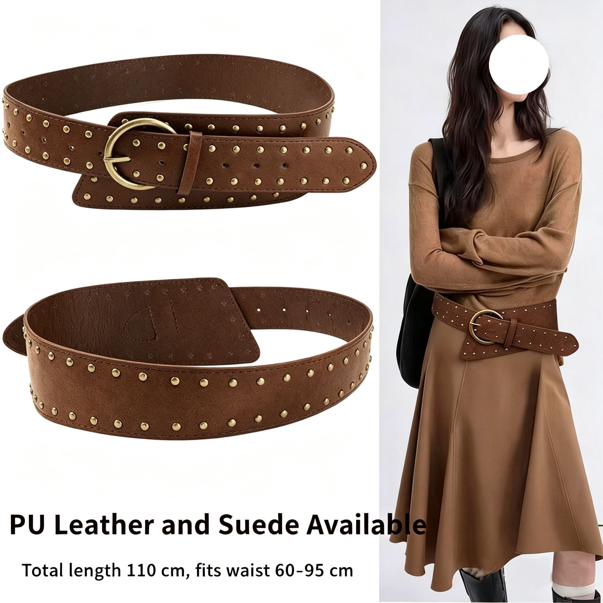 Coffee PU | Punk Vintage Wide Waist Belt | Halloween Retro Casual Gift | Metal view 2
