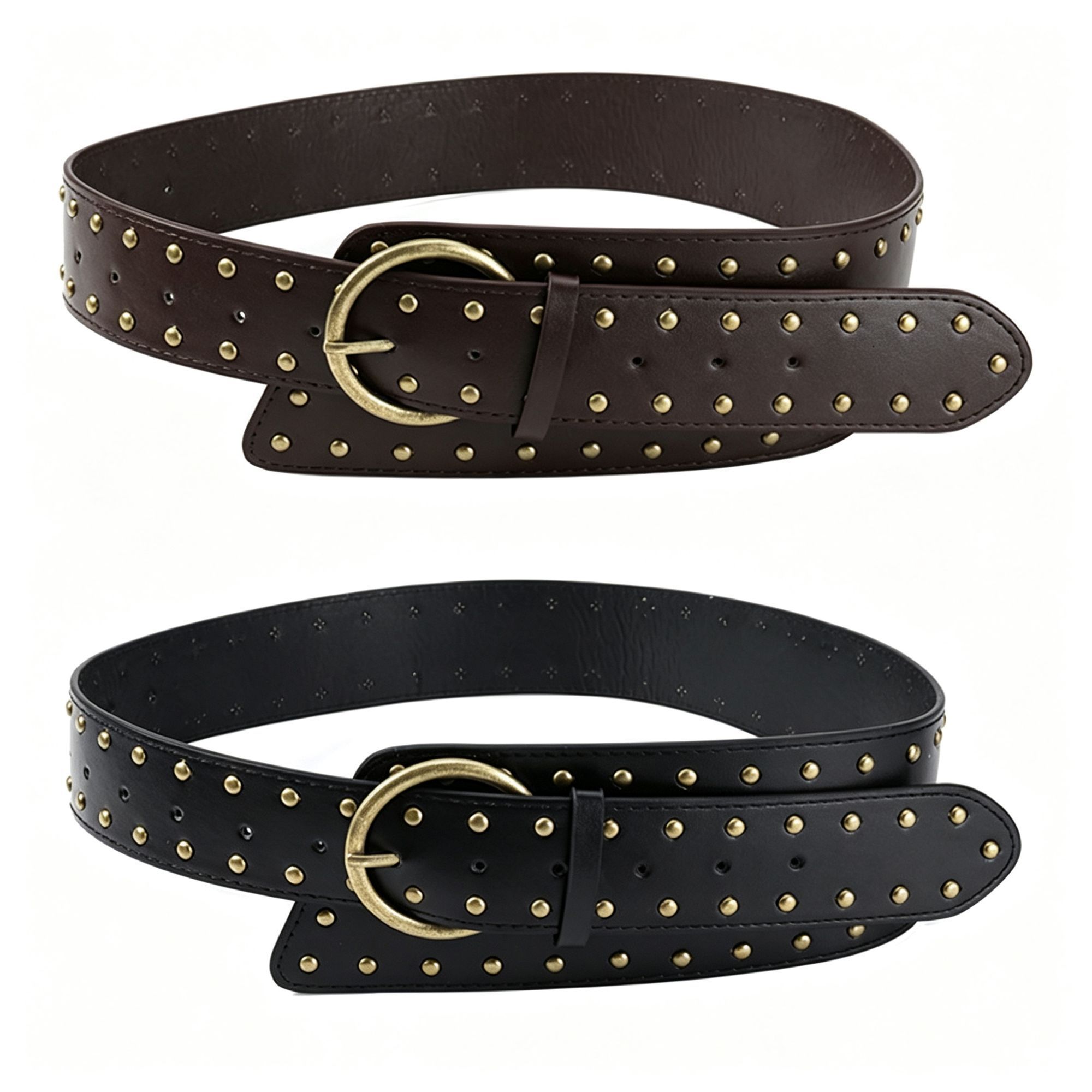 Coffee PU | Punk Vintage Wide Waist Belt | Halloween Retro Casual Gift | Metal view 3