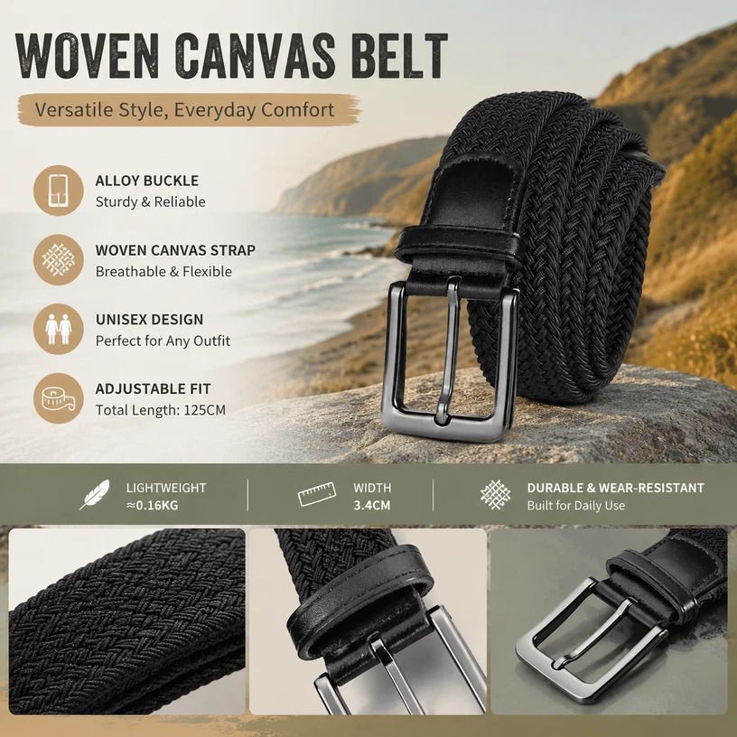 Navy Blue 125cm Canvas Waist Belt Elastic Woven Stretch Fashion Golf Strap view 2