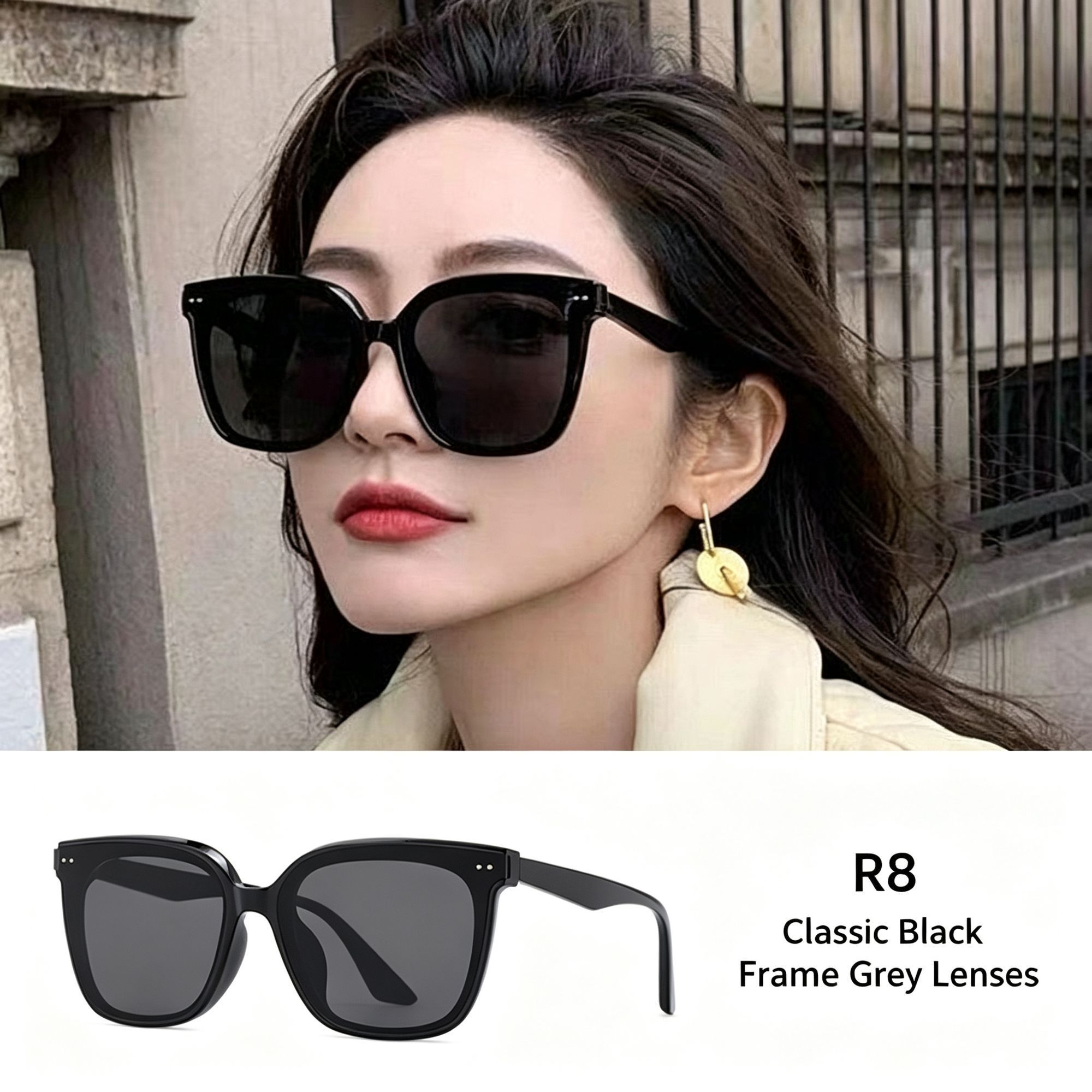 R8 Black Frame Gray Lens