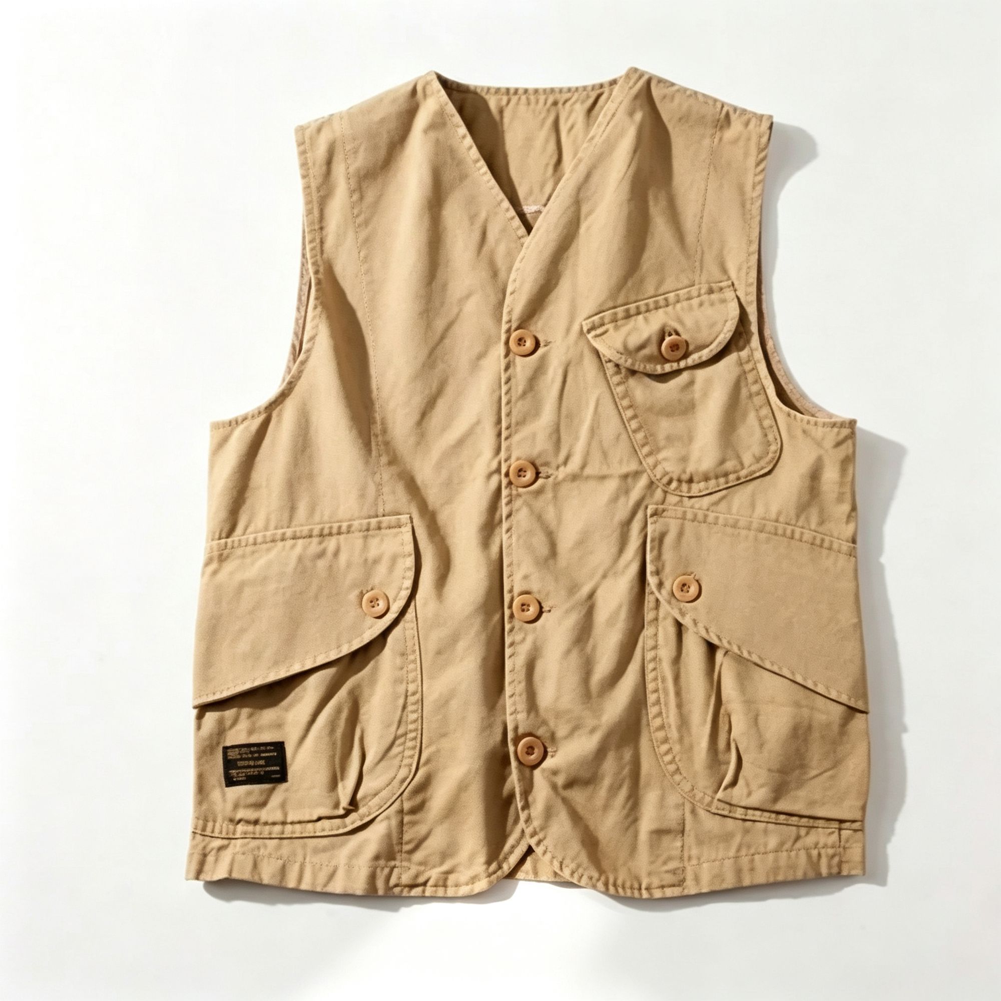 Khaki Size M | Multi-Pocket Retro Cargo Vest | Christmas Vintage Layer Gift |