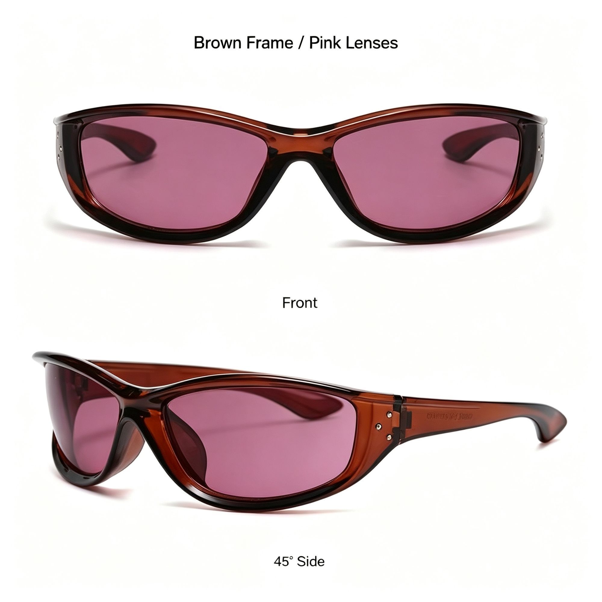 Brown Frame Pink Lens | Y2K Sweet Cool Biker Sunglasses | Halloween Pink Y2K view 2