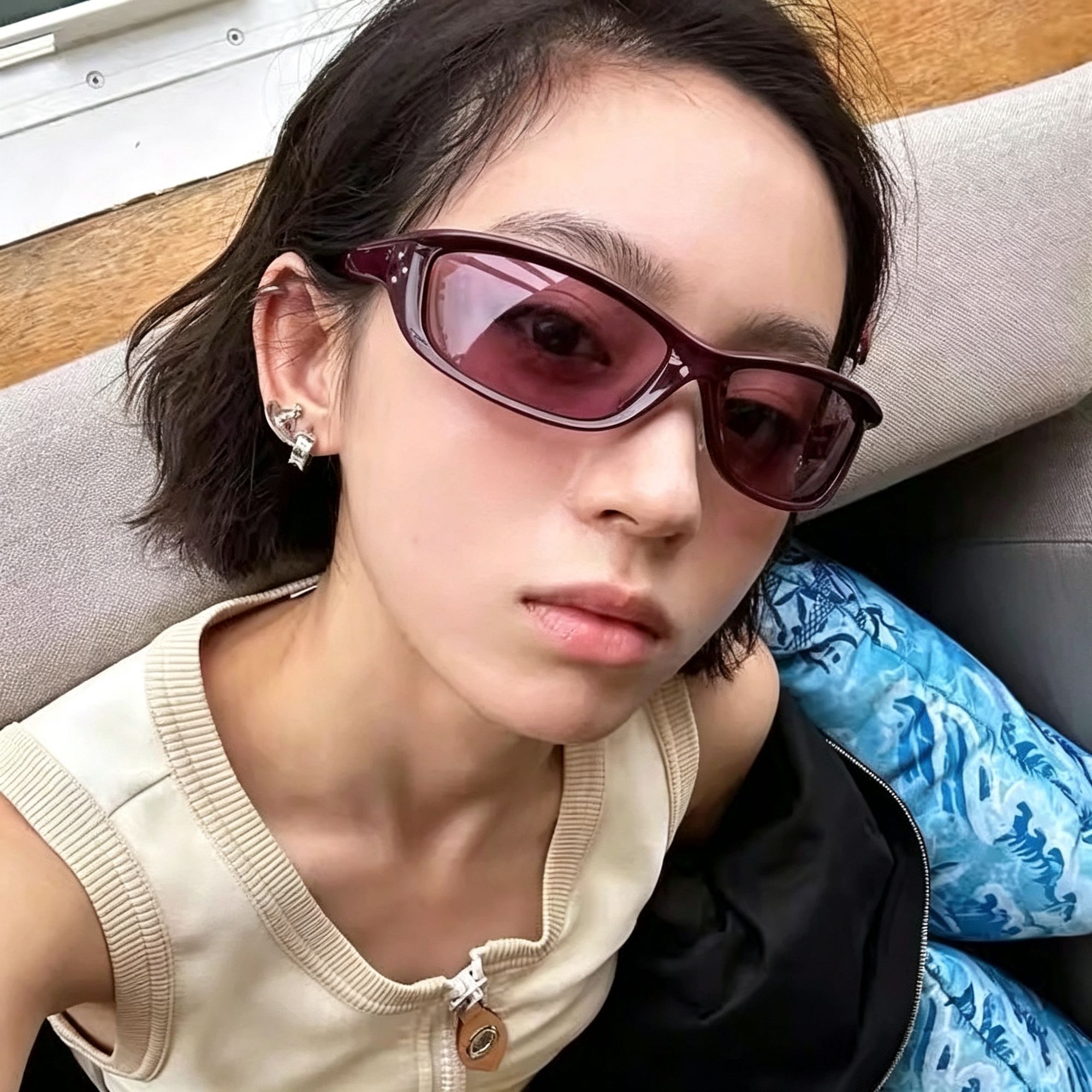 Brown Frame Pink Lens | Y2K Sweet Cool Biker Sunglasses | Halloween Pink Y2K view 3