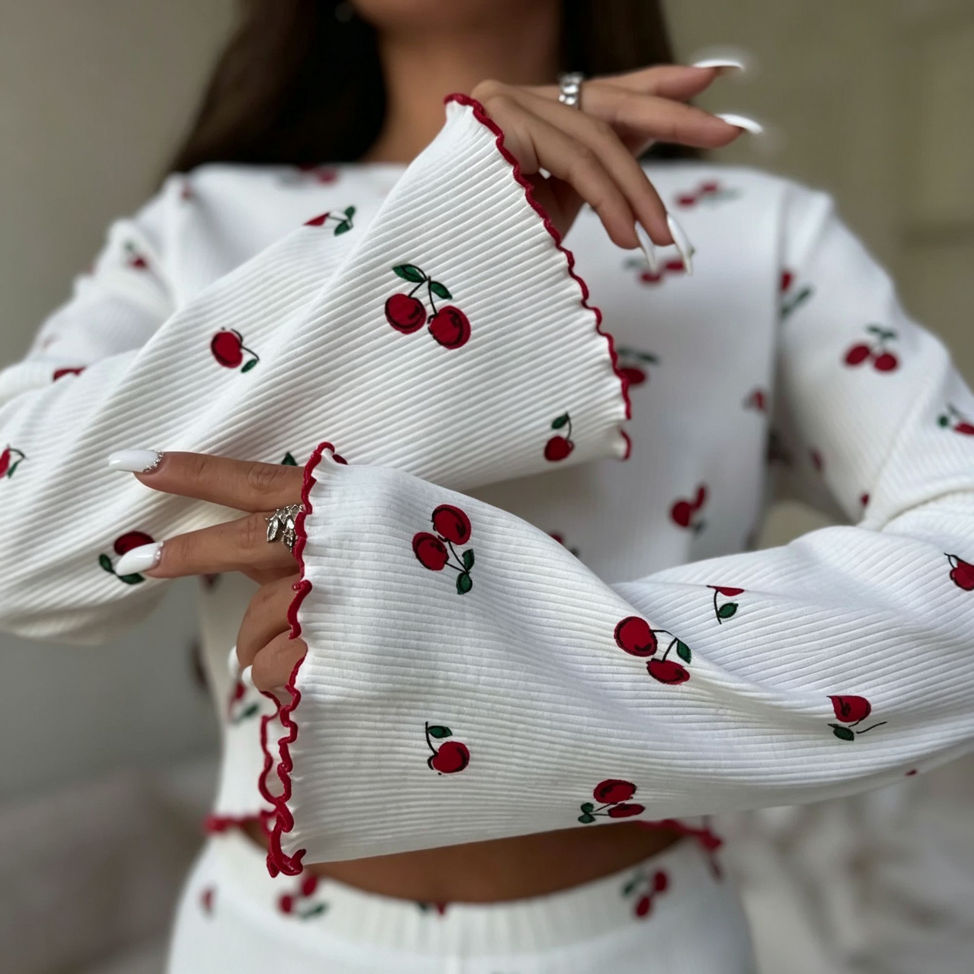 Red Heart Size M | Flared Sleeve Heart Sleepwear Set | Halloween Sweet Daily view 7