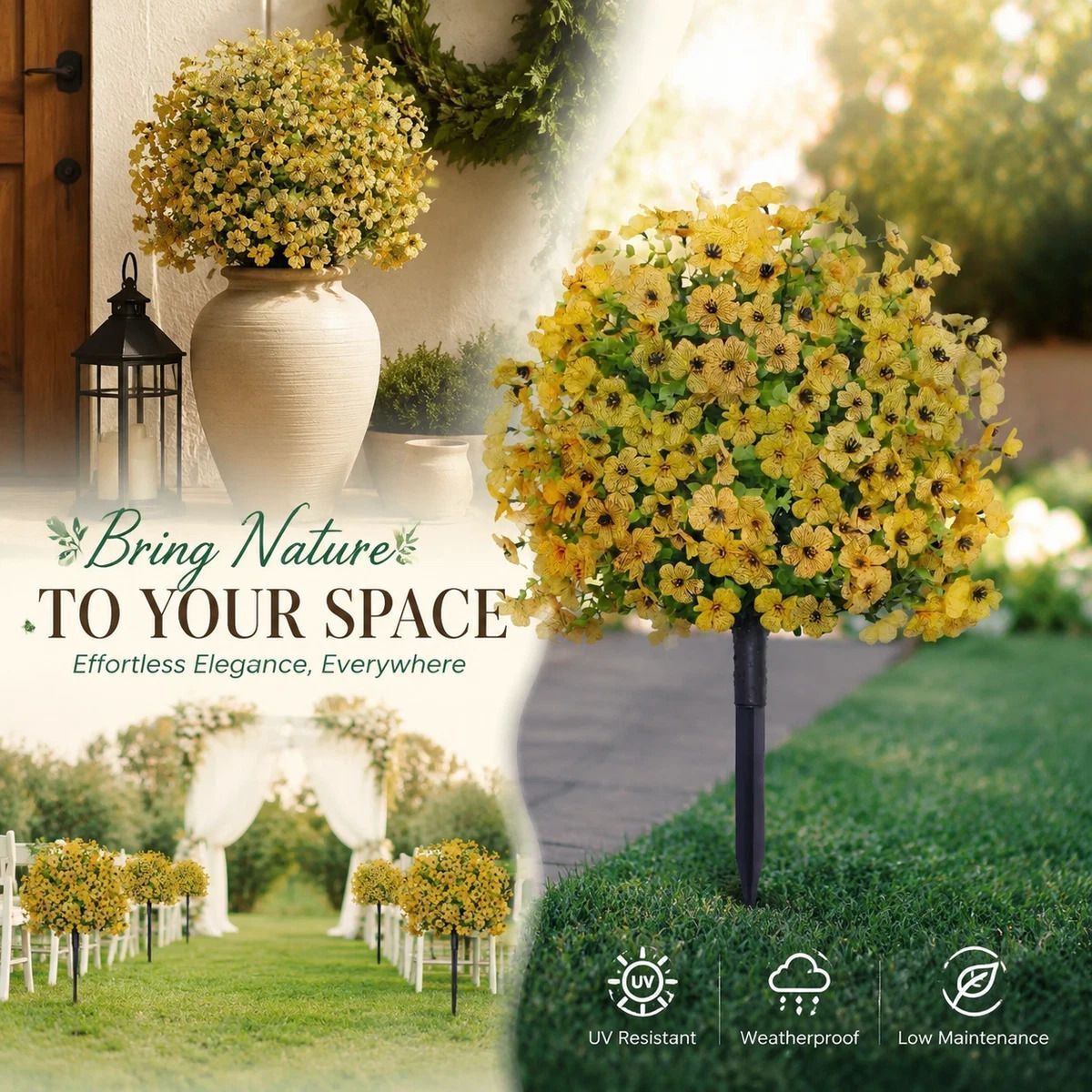 Soft Yellow Faux Eucalyptus Violet Garden Stake Home Shooting Background — image 1