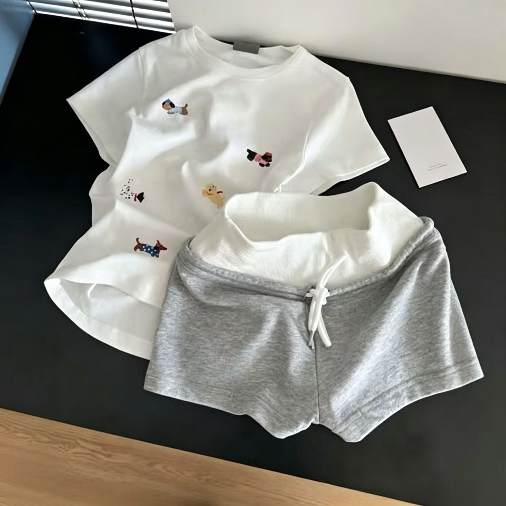 White Tee Gray Shorts Set Size L