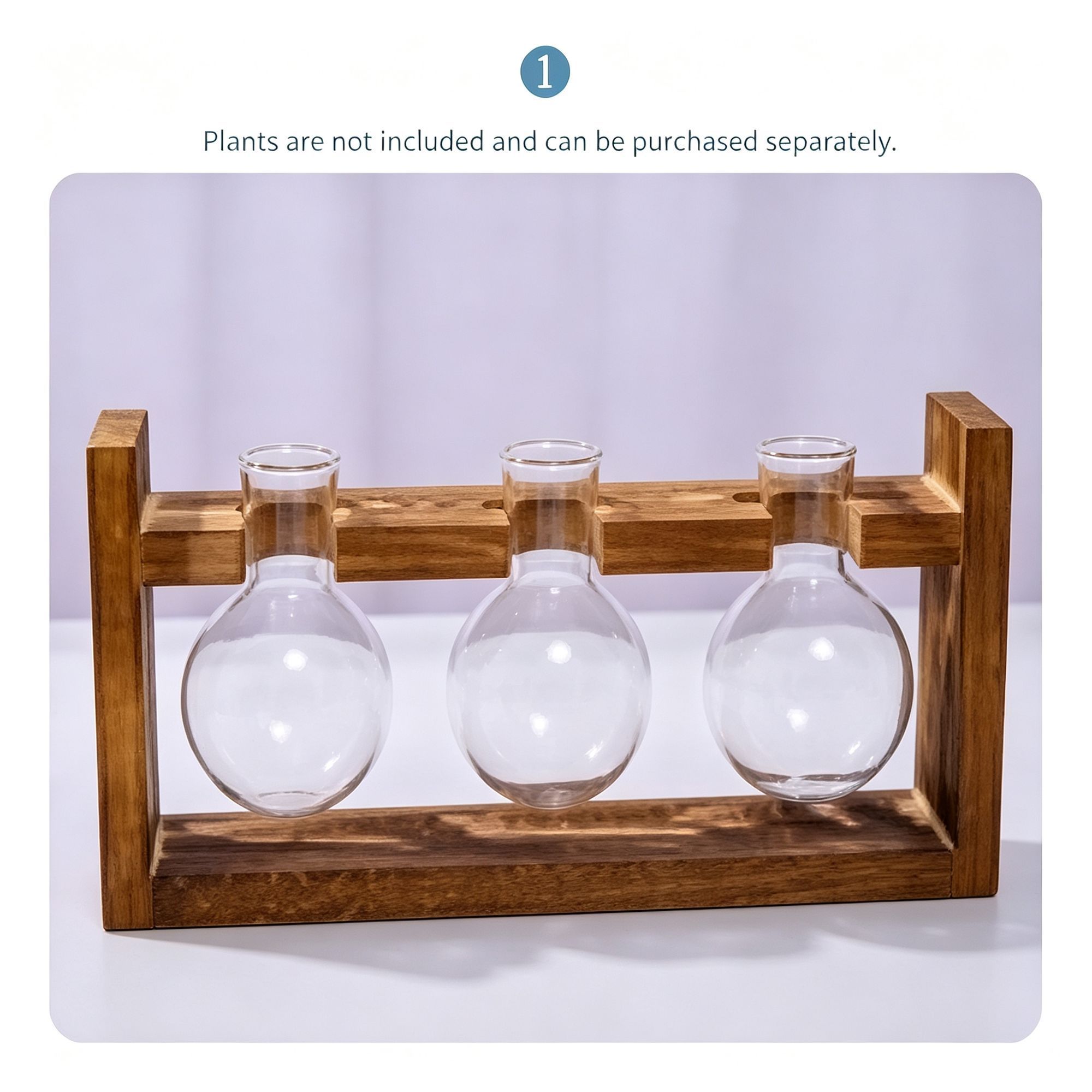 Double Round Glass Vases with Snap-Fit Wooden Stand view 4
